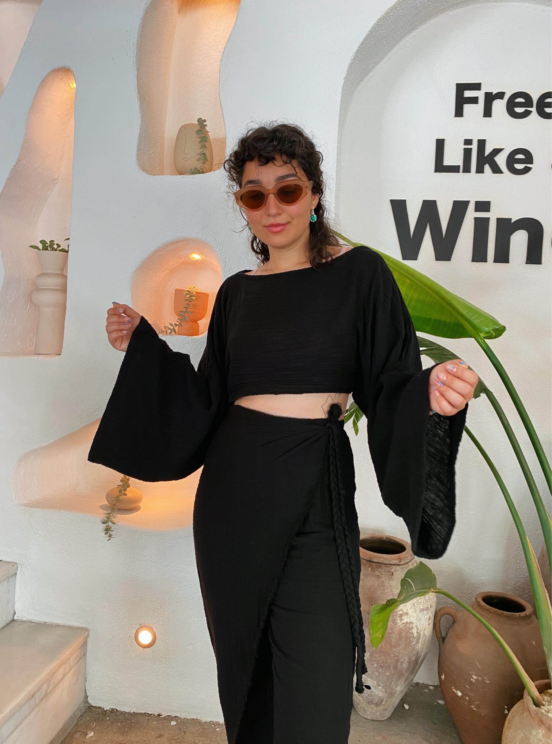 Pendula Crop Bluz-BLACK