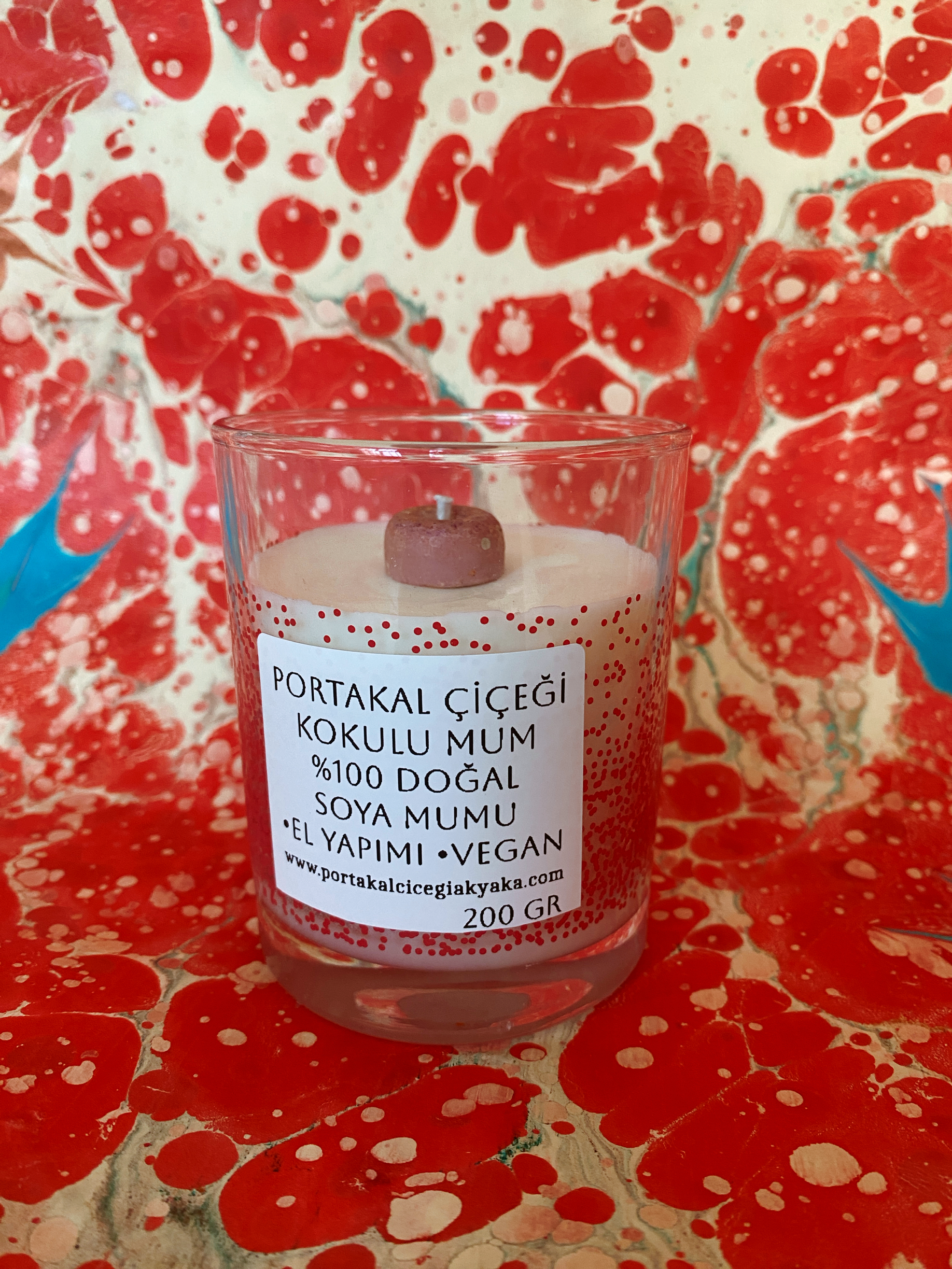 Portakal Çiçeği Kokulu Soya Mum Kırmızı Puantiyeli