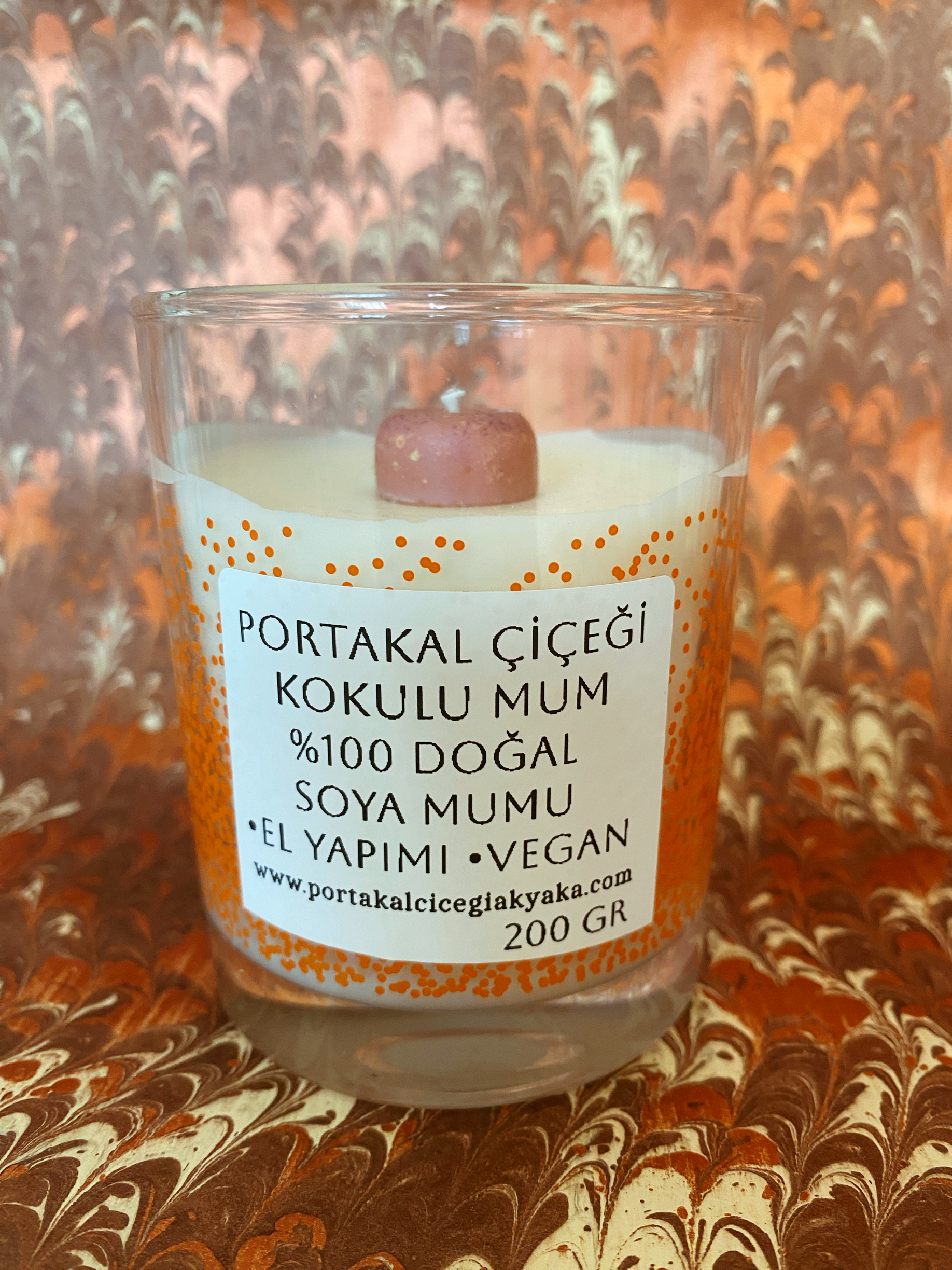 Portakal Çiçeği Kokulu Soya Mum Turuncu Puantiyeli