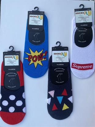 4'lü Unisex Babet Çorap YAZI VE GEOMETRİK DESEN KARIŞIK