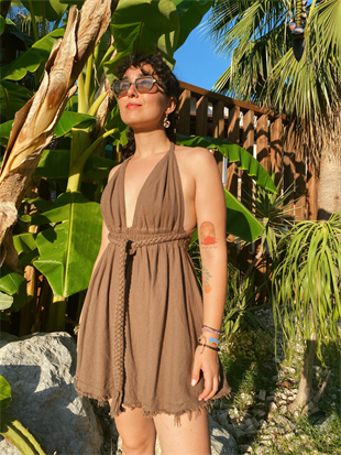 Salkım Elbise NEUTRAL BROWN