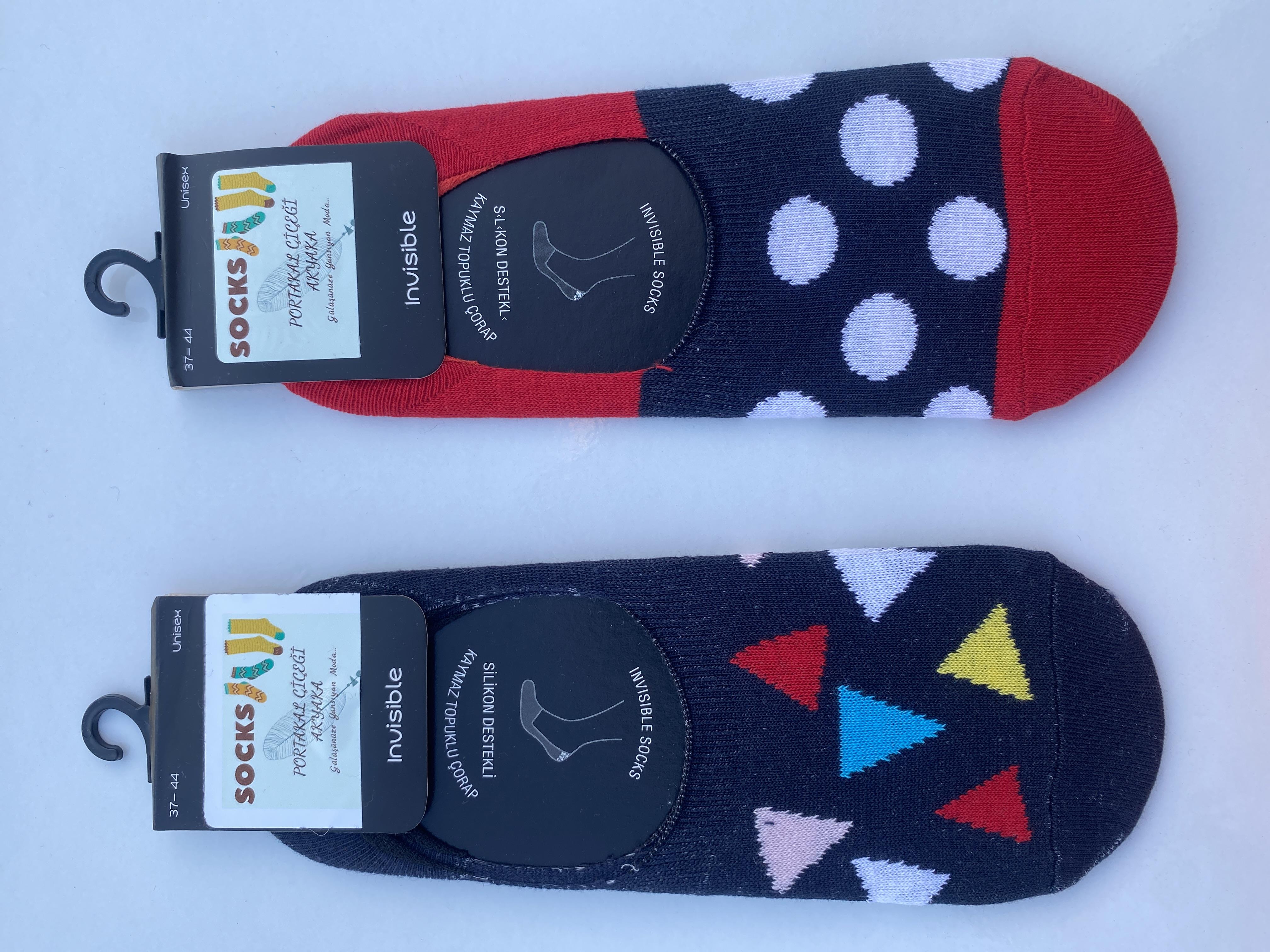 2'li Unisex Babet Çorap ÜÇGEN VE PUANTİYE DESENLİ