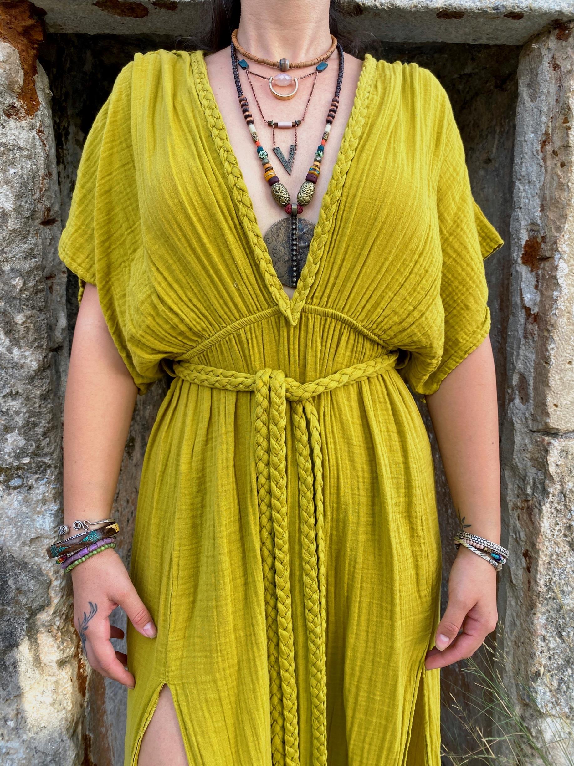 Begonvil Elbise-GOLDEN OLİVE