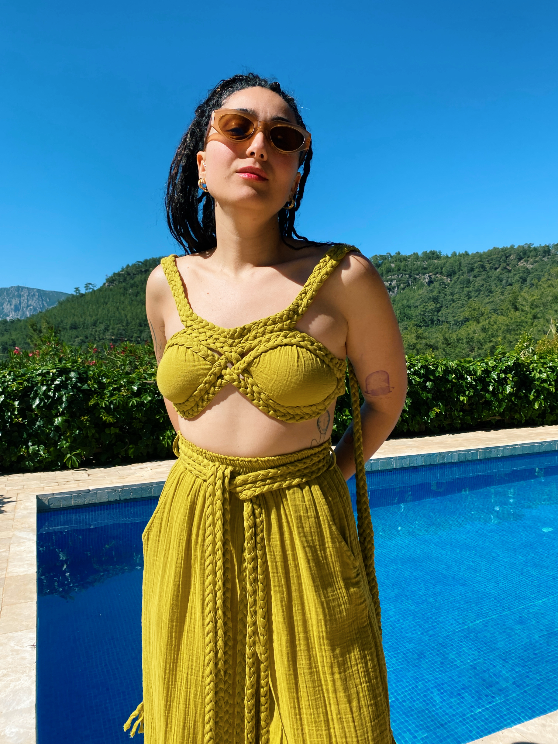 Braid Tasarım Crop Top GOLDEN OLİVE