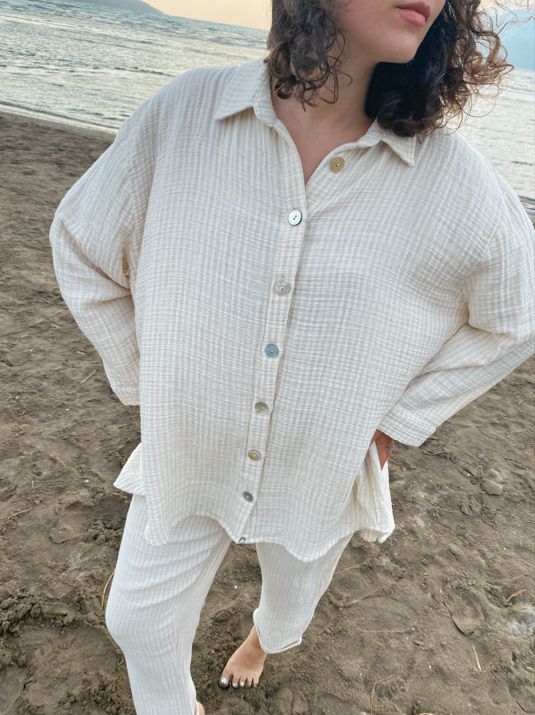 Çizgi Gömlek BEİGE WHİTE