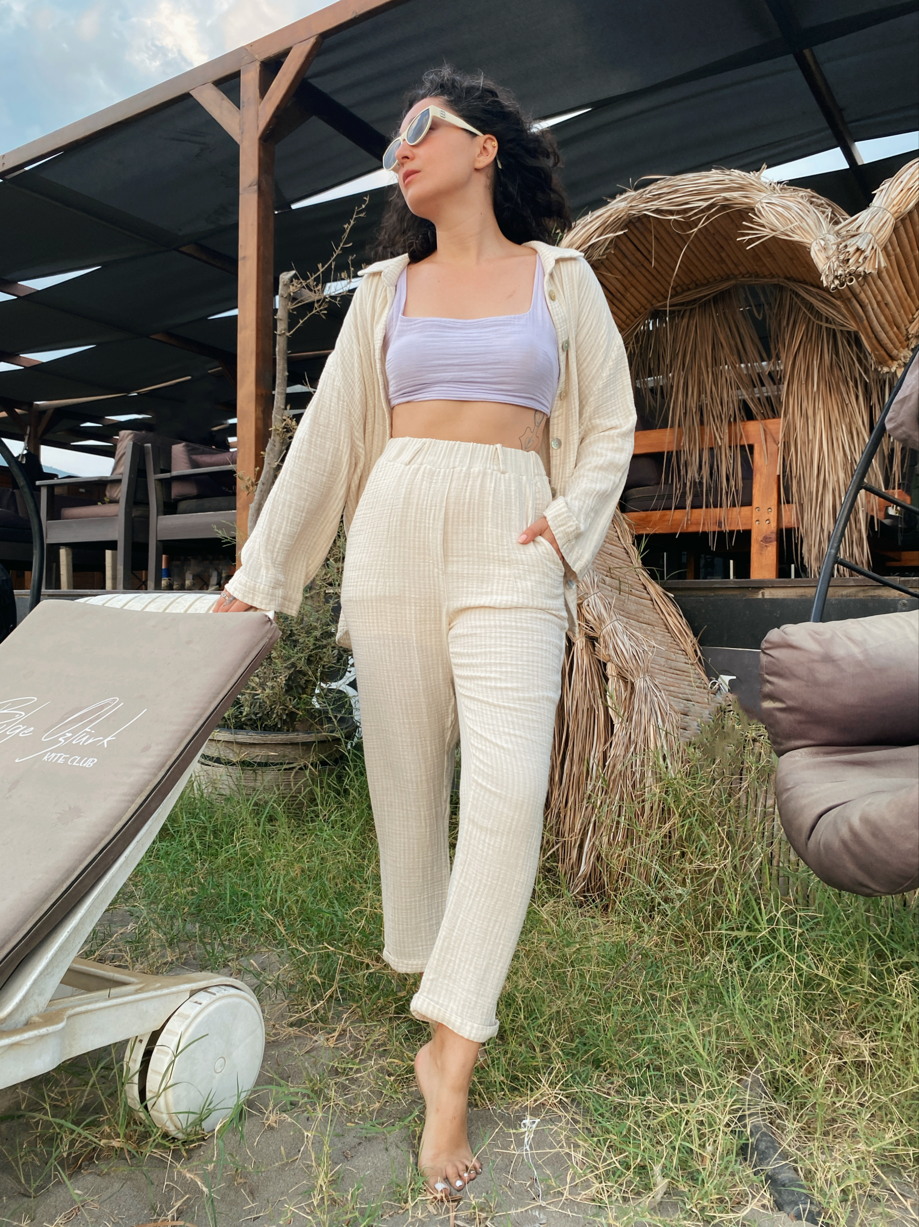 Çizgi Pantolon BEİGE WHİTE