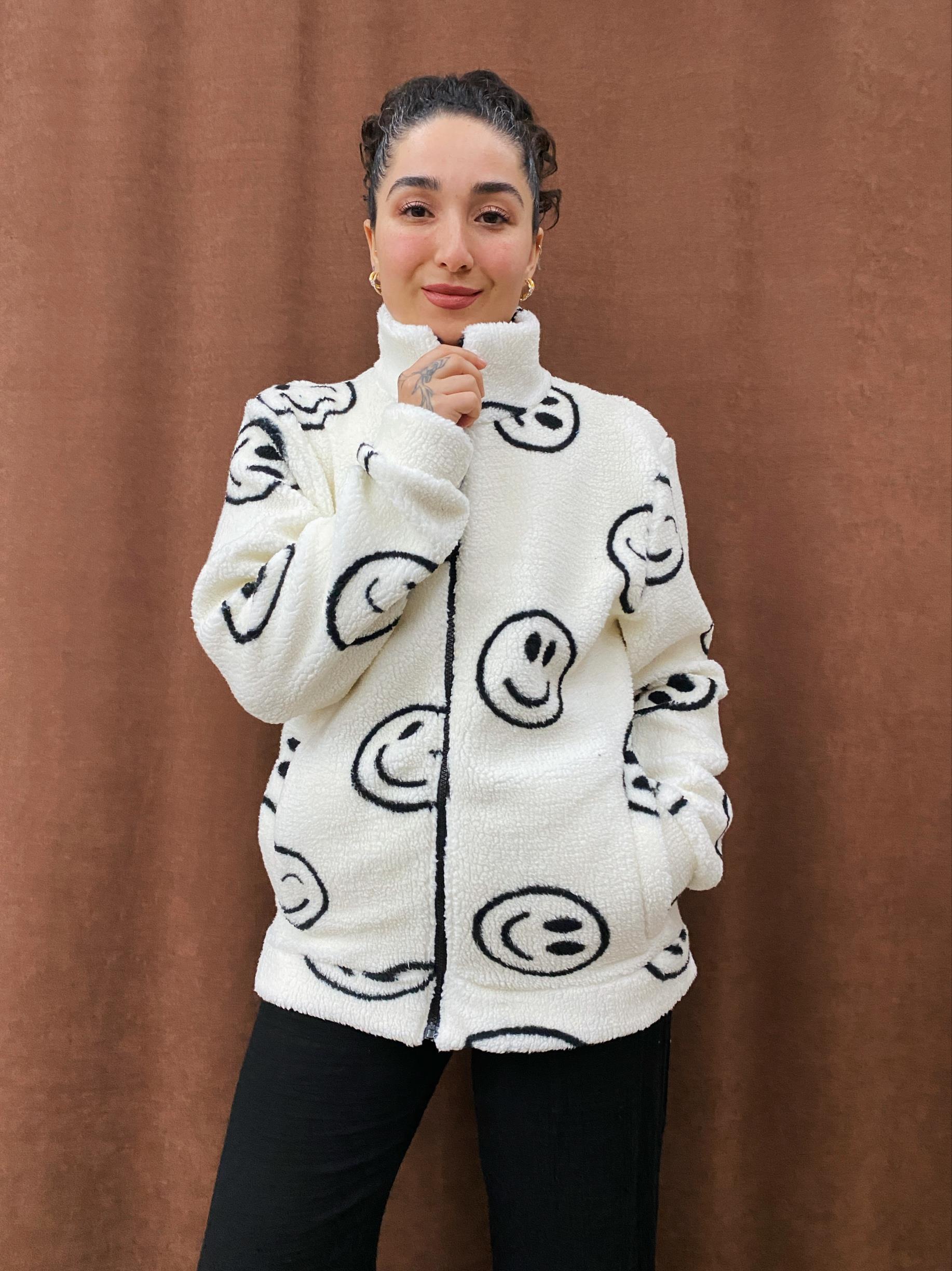 Emoji Desenli Unisex Polar Ceket