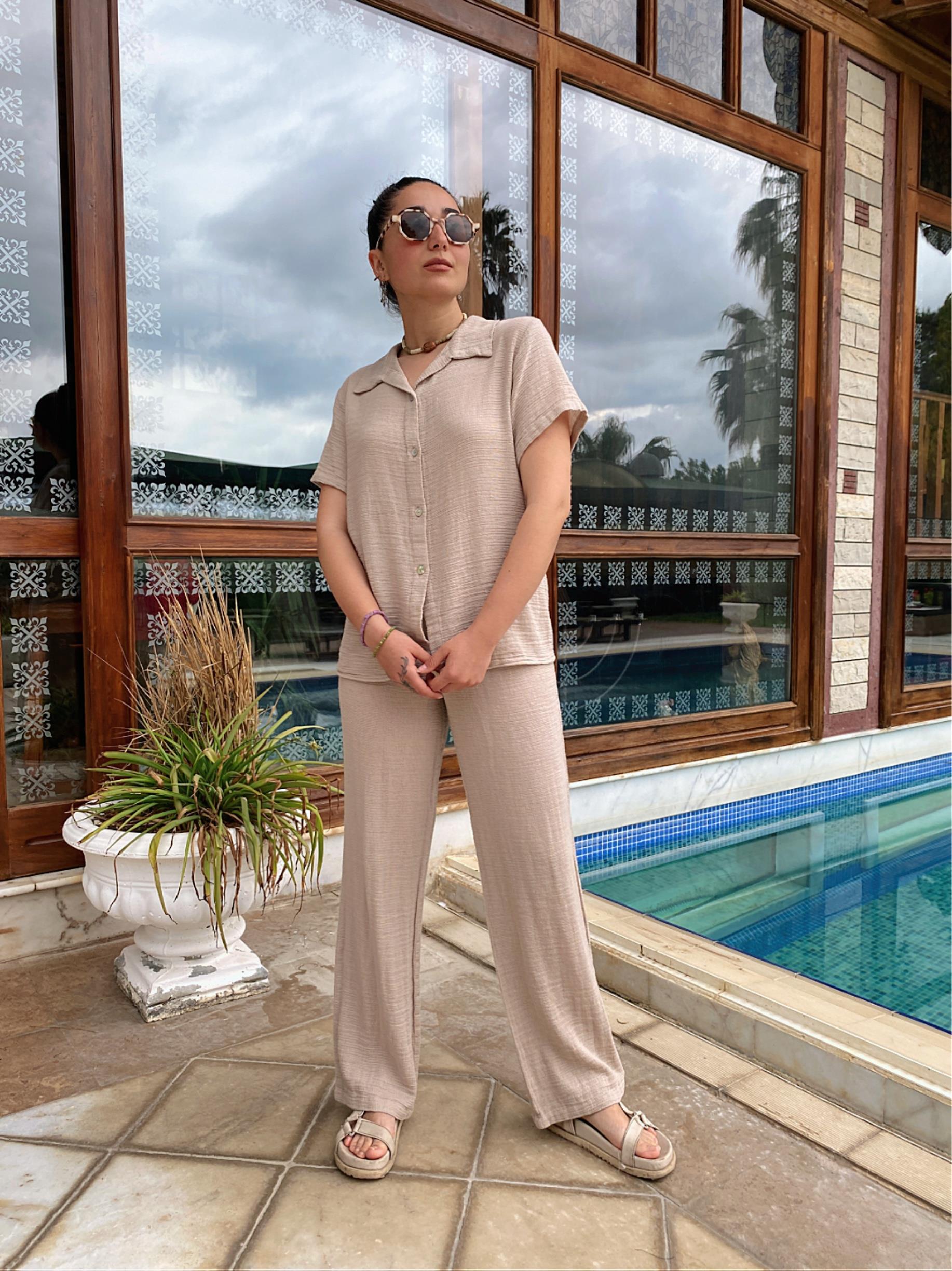 Flare Pantolon-BEİGE