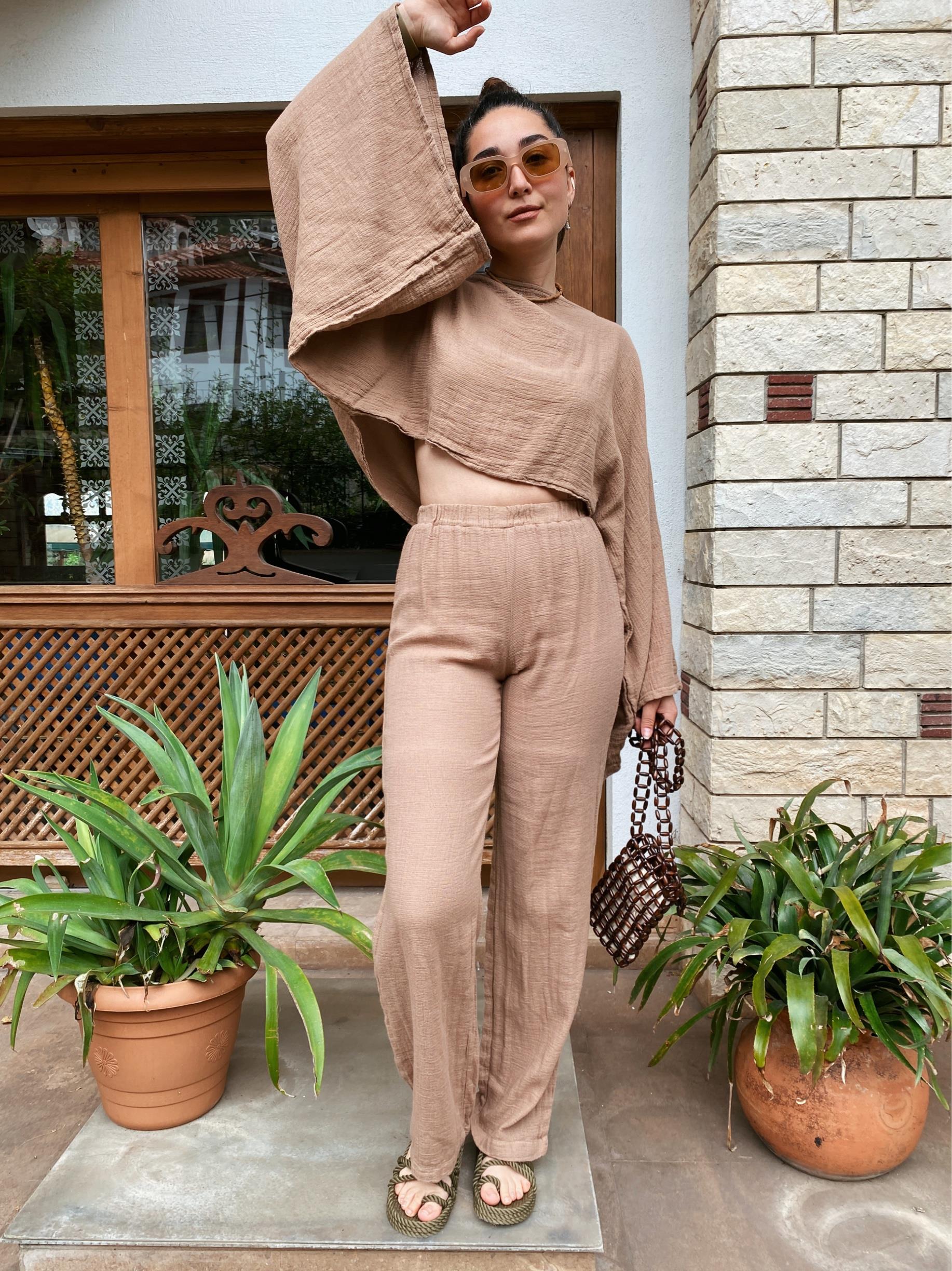 Flare Pantolon-PRALİNE