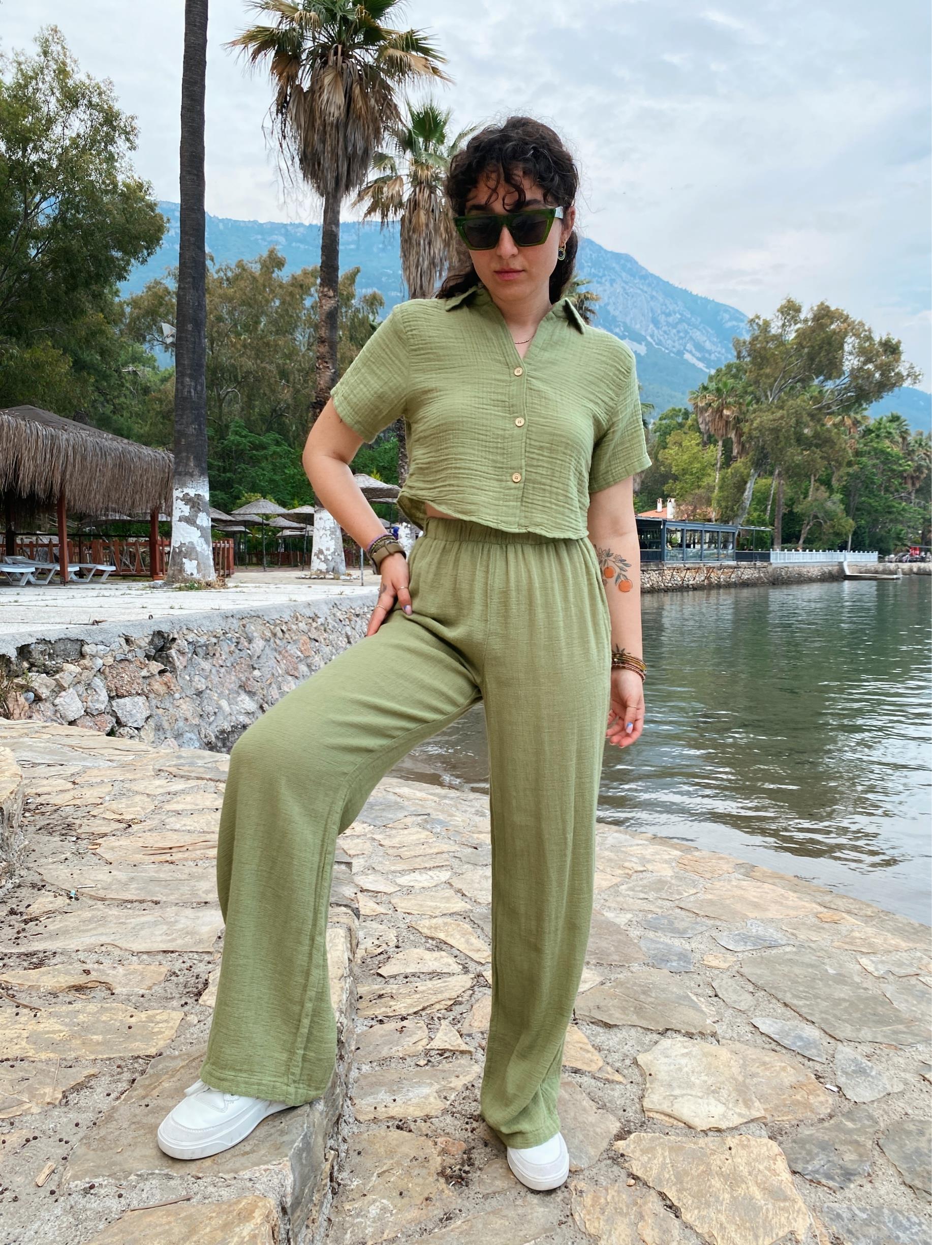 Flare Pantolon-SAGE GREEN