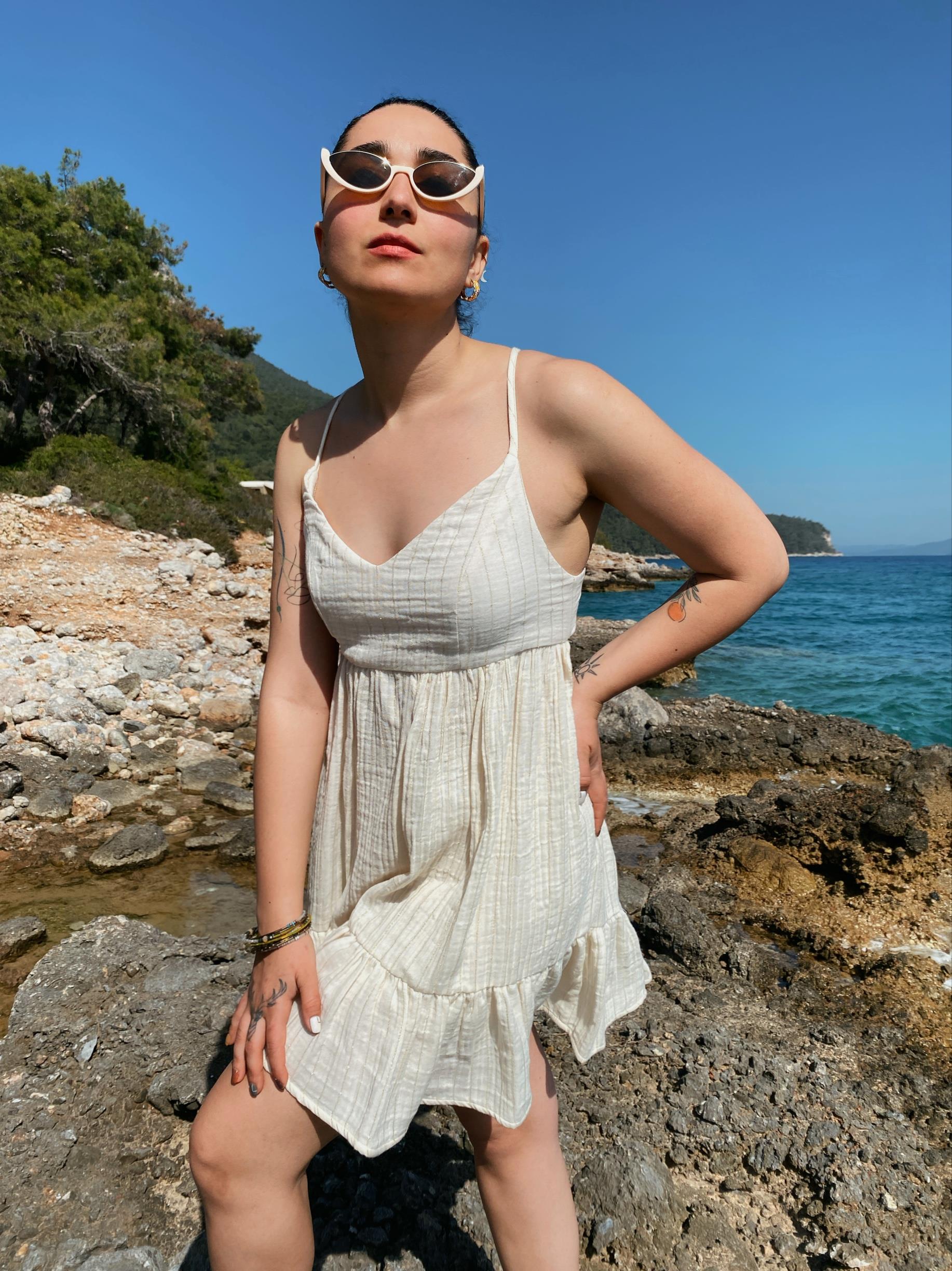 Gold Glitter Elbise BEİGE