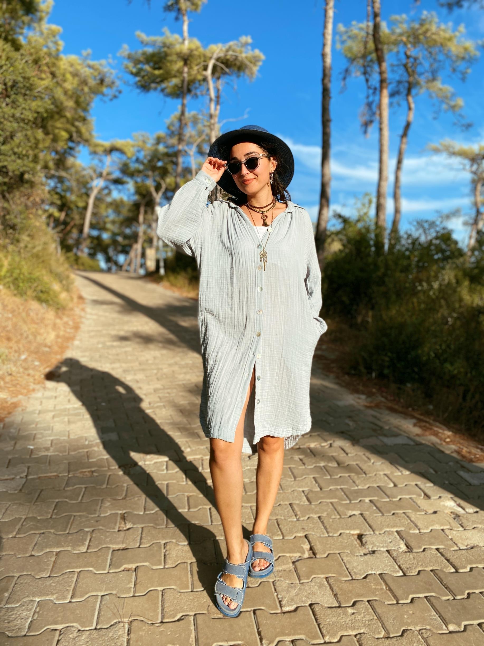 Kırlangıç Gömlek Elbise-LİGHT GREY