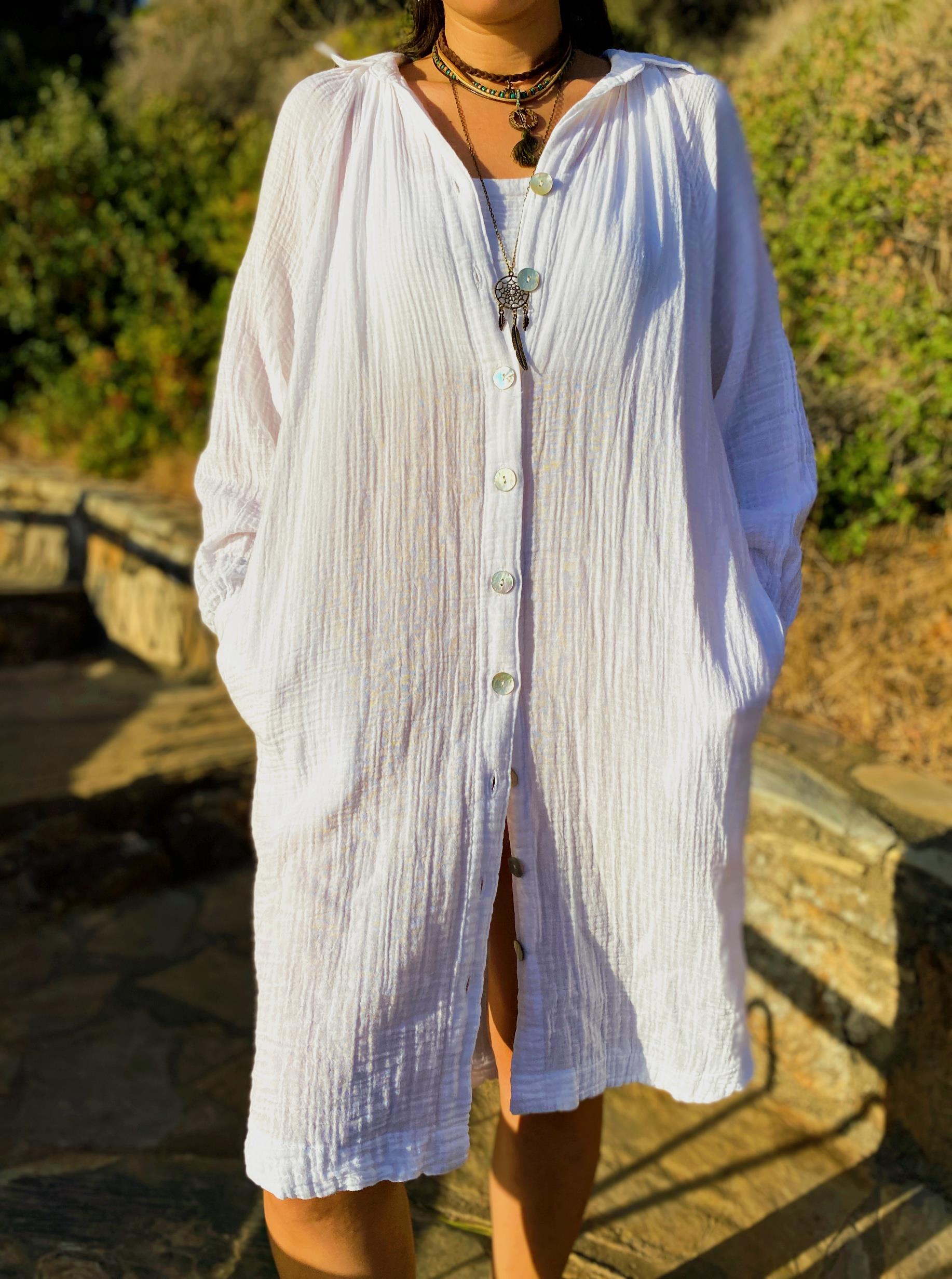 Kırlangıç Gömlek Elbise-WHİTE