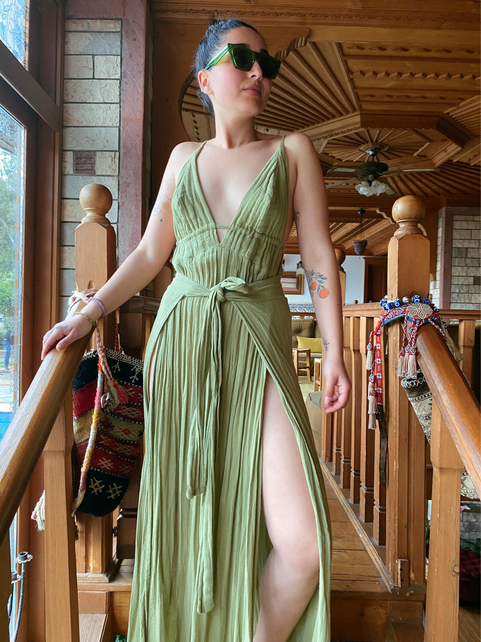 Luna Elbise-SAGE GREEN