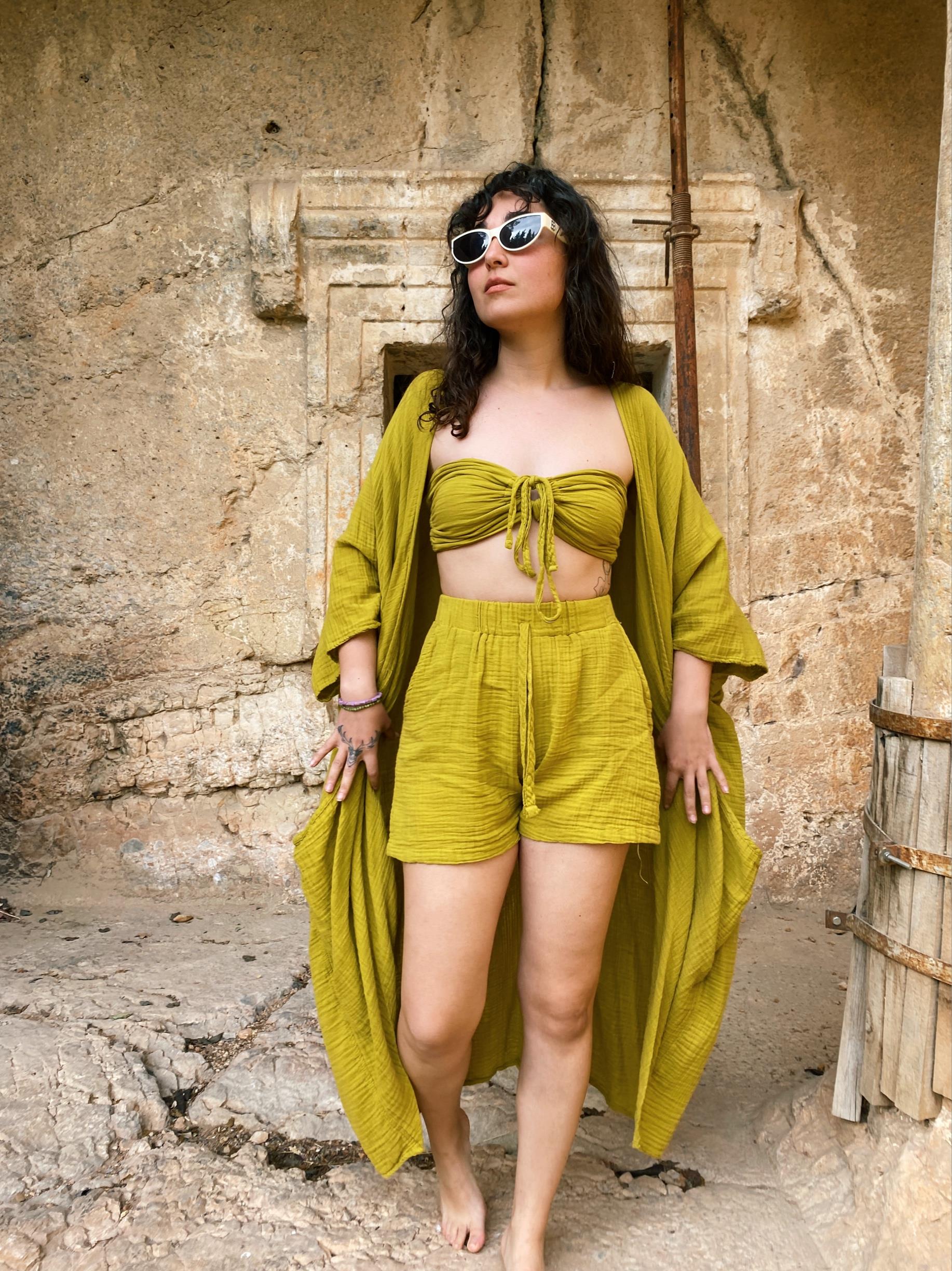 Nandina Crop Top-GOLDEN OLİVE