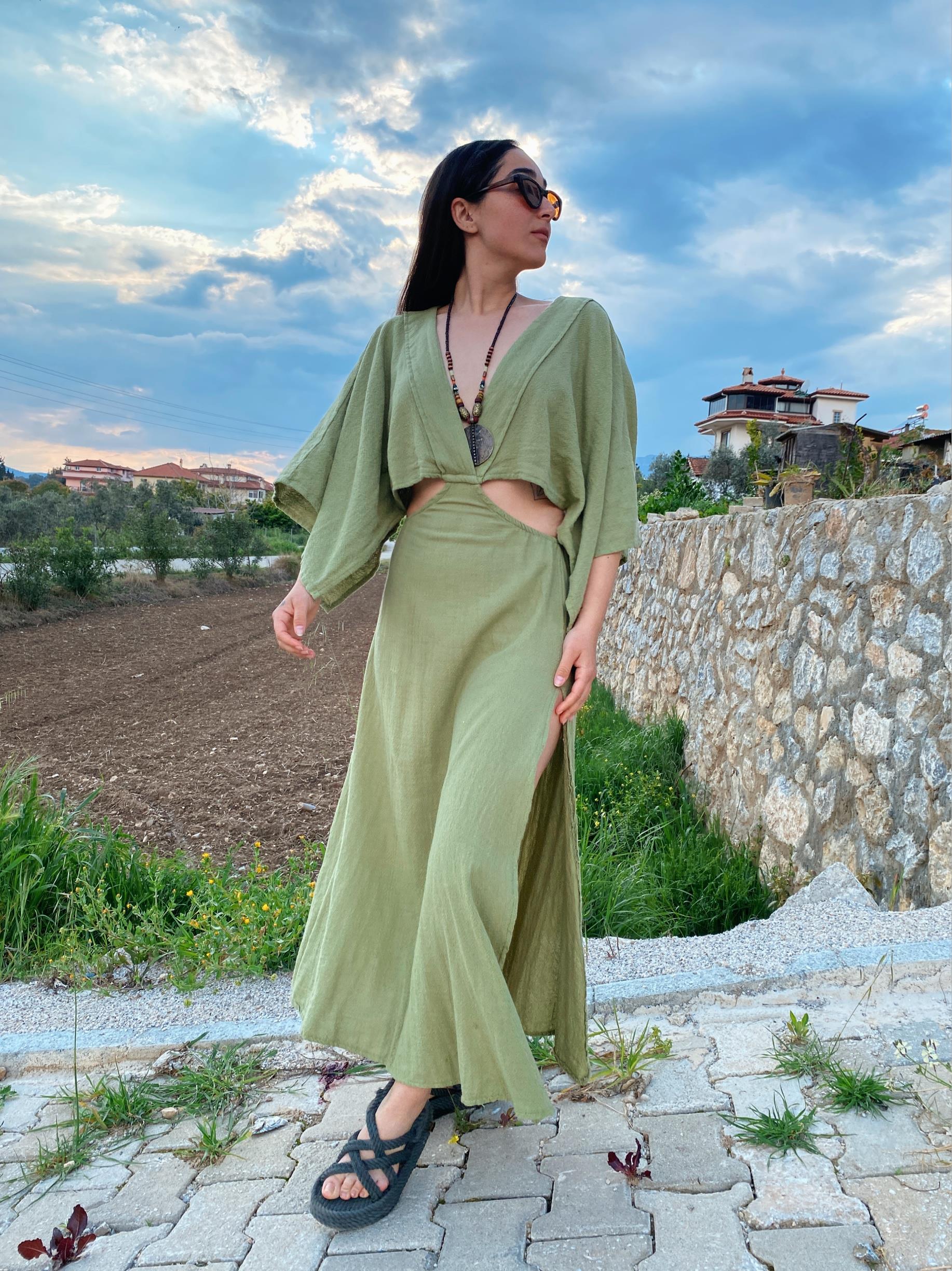 Opia Elbise-SAGE GREEN