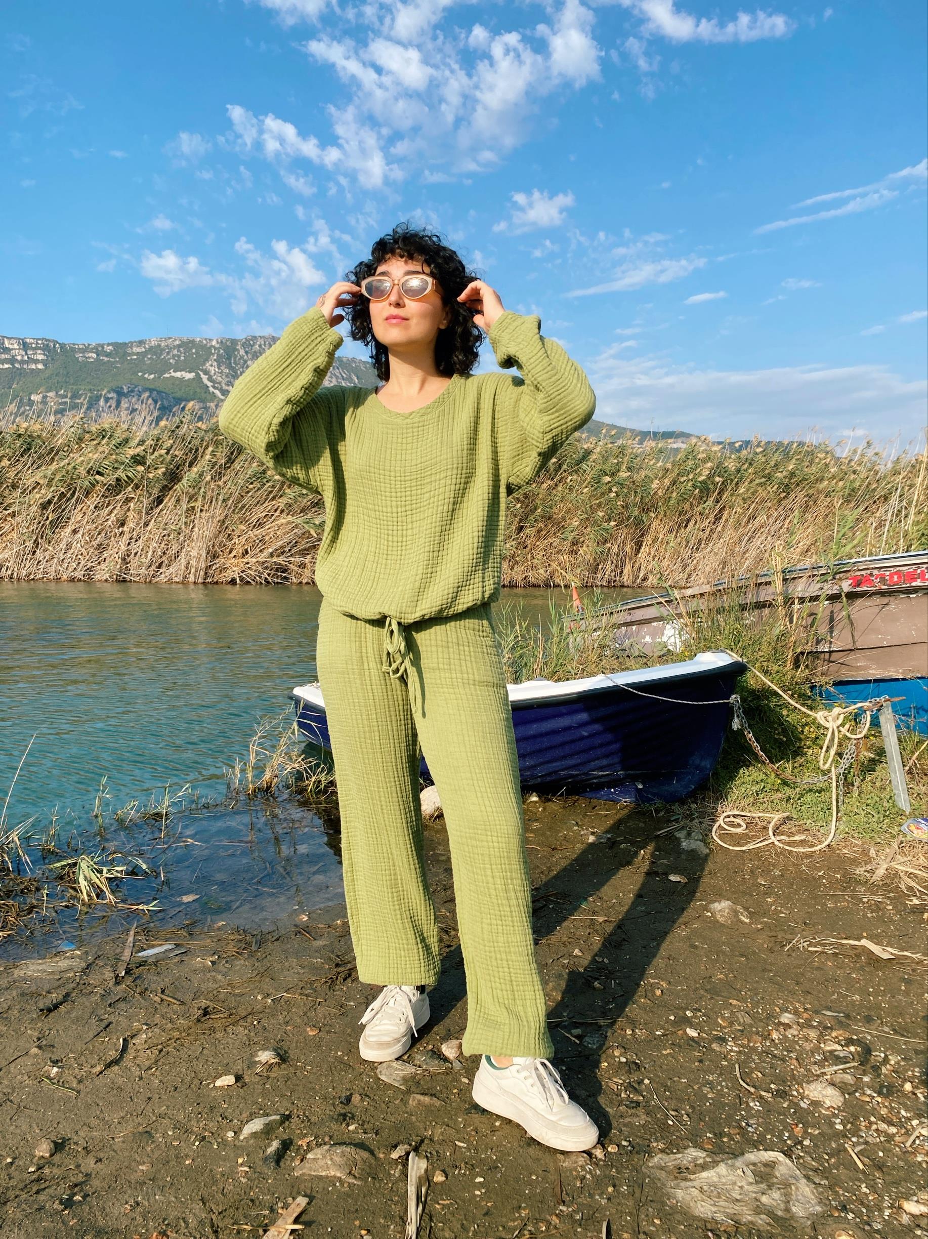 Paça Laslik Detaylı Sweat Pantolon SAGE GREEN