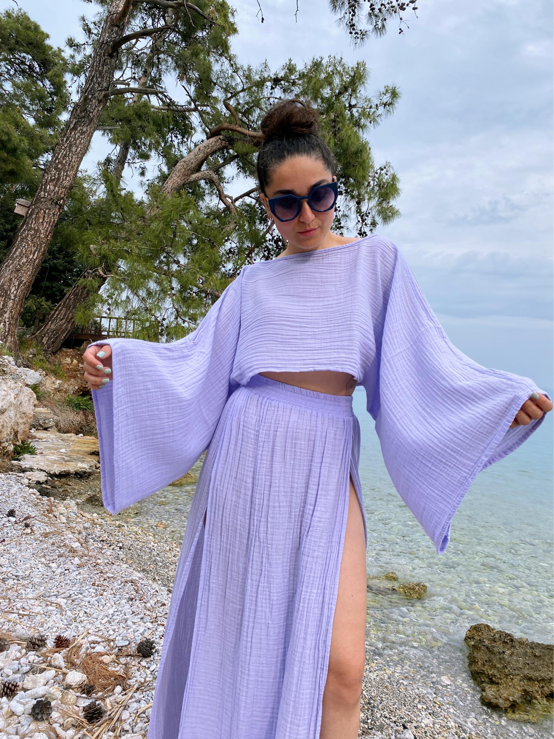 Pendula Crop Bluz-PURPLE HEATHER