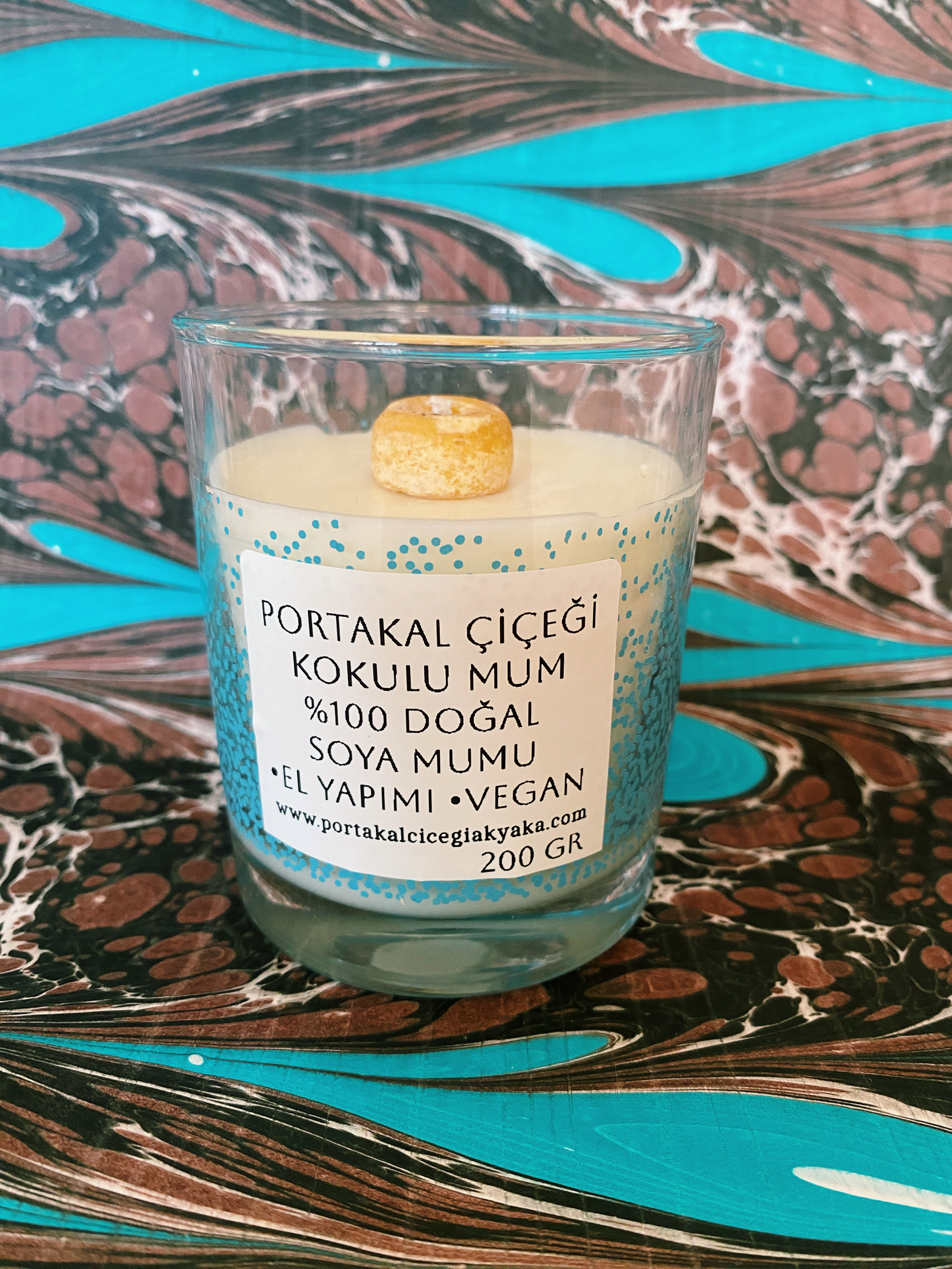 Portakal Çiçeği Kokulu Soya Mum Mavi Puantiyeli