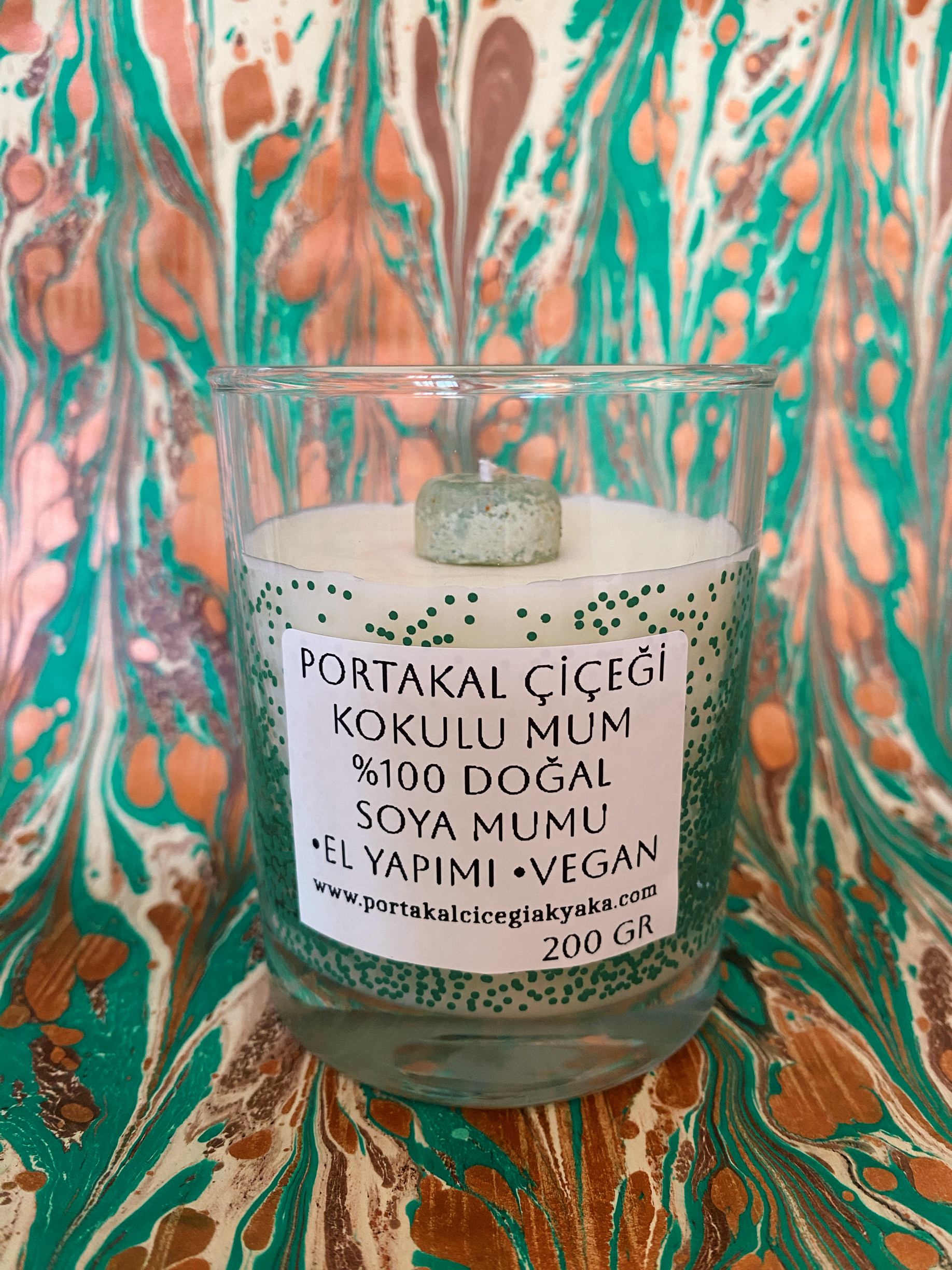 Portakal Çiçeği Kokulu Soya Mum Yeşil Puantiyeli
