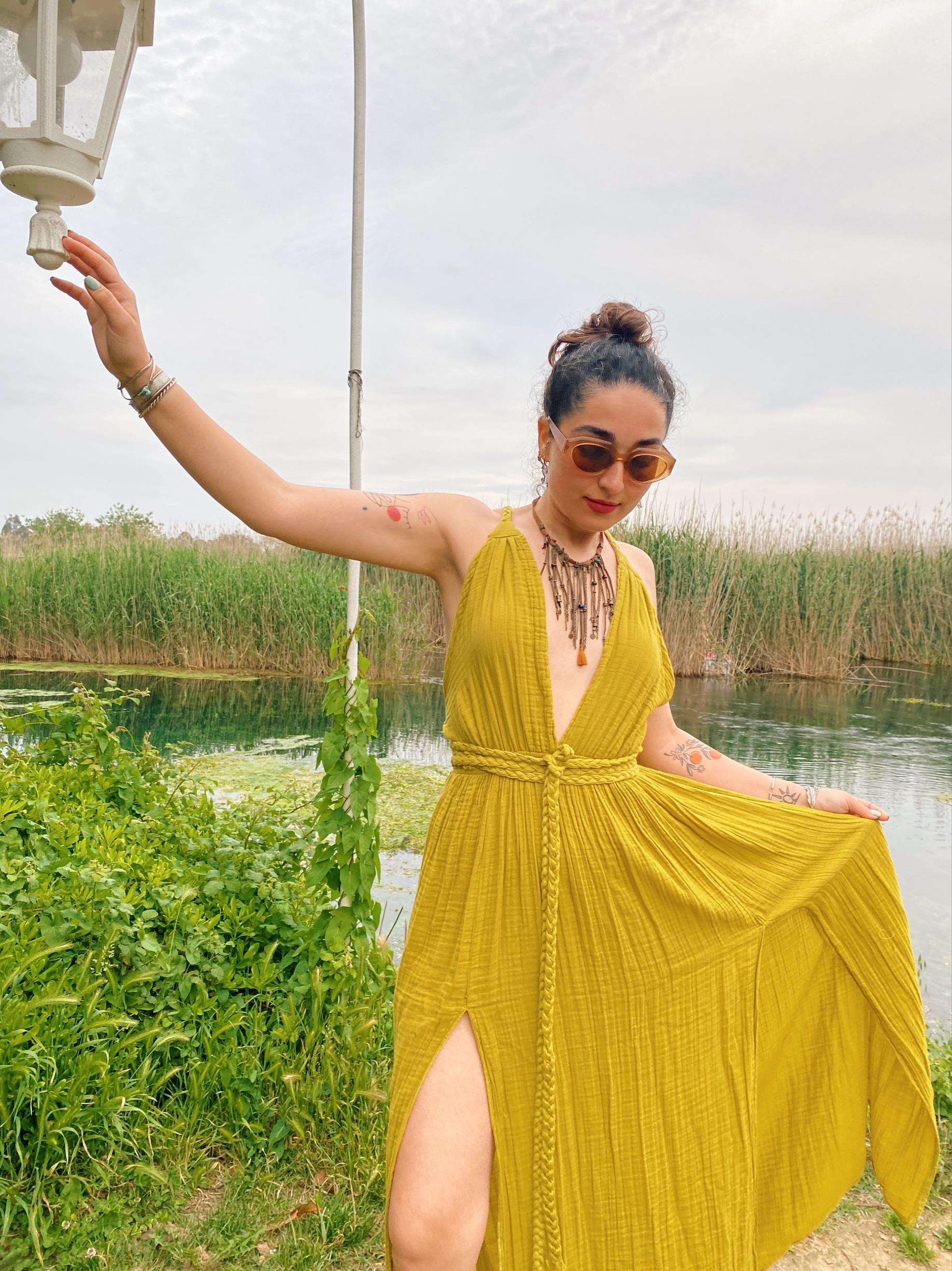 Sarmaşık Elbise-GOLDEN OLİVE