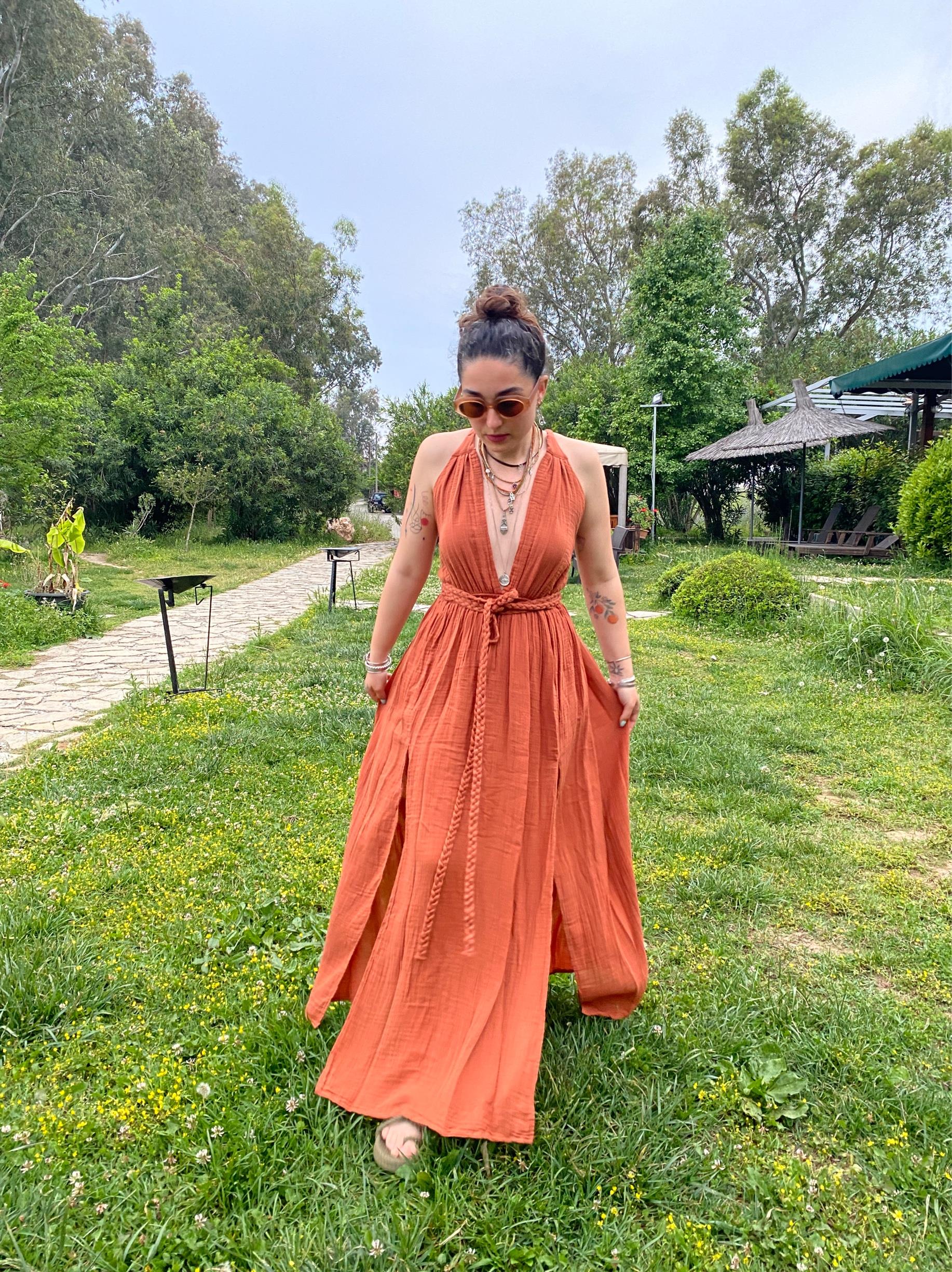 Sarmaşık Elbise-TERRACOTTA