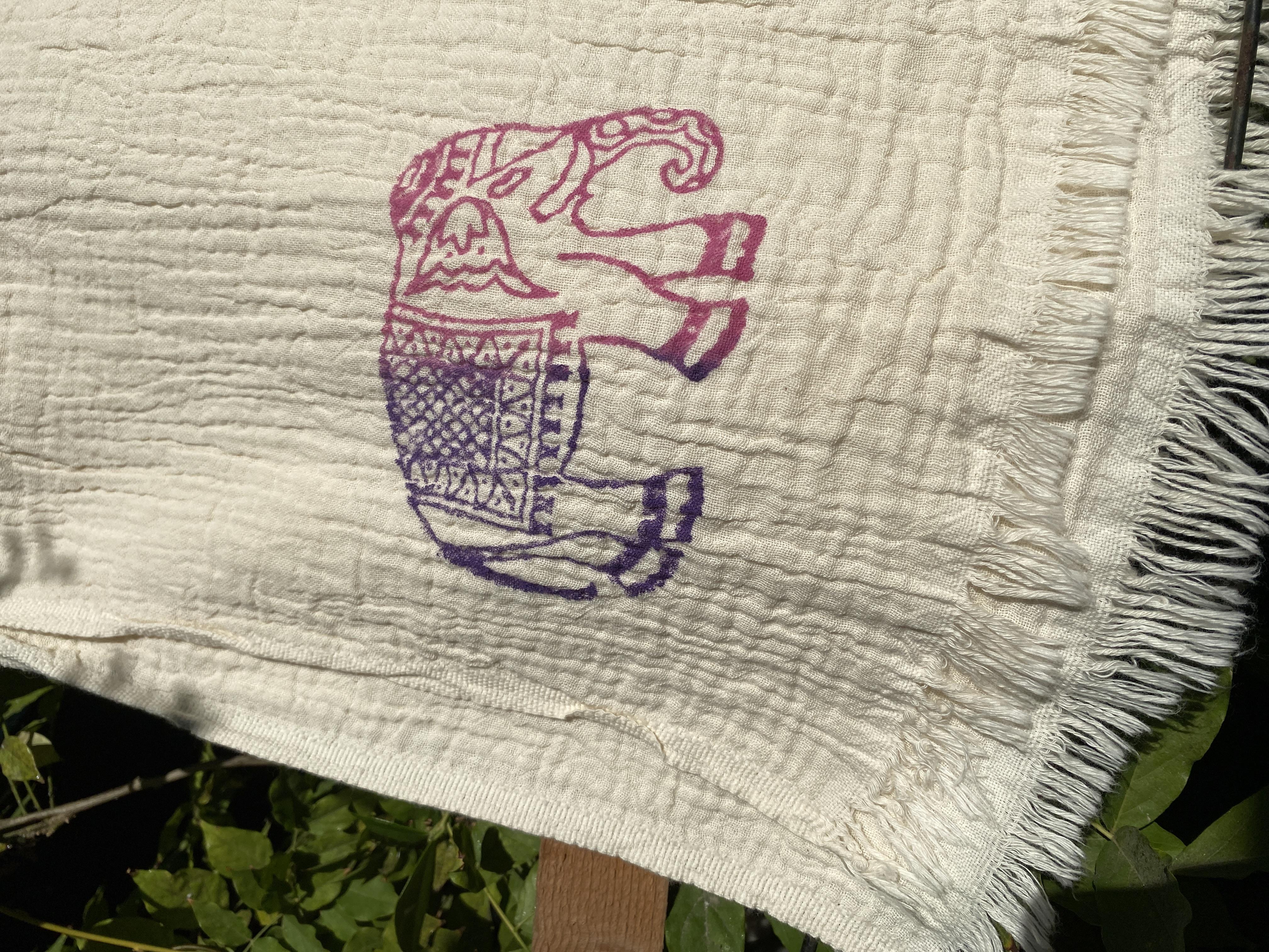 Tahta Baskı Fil Desenli Peştemal  PEMBE MOR