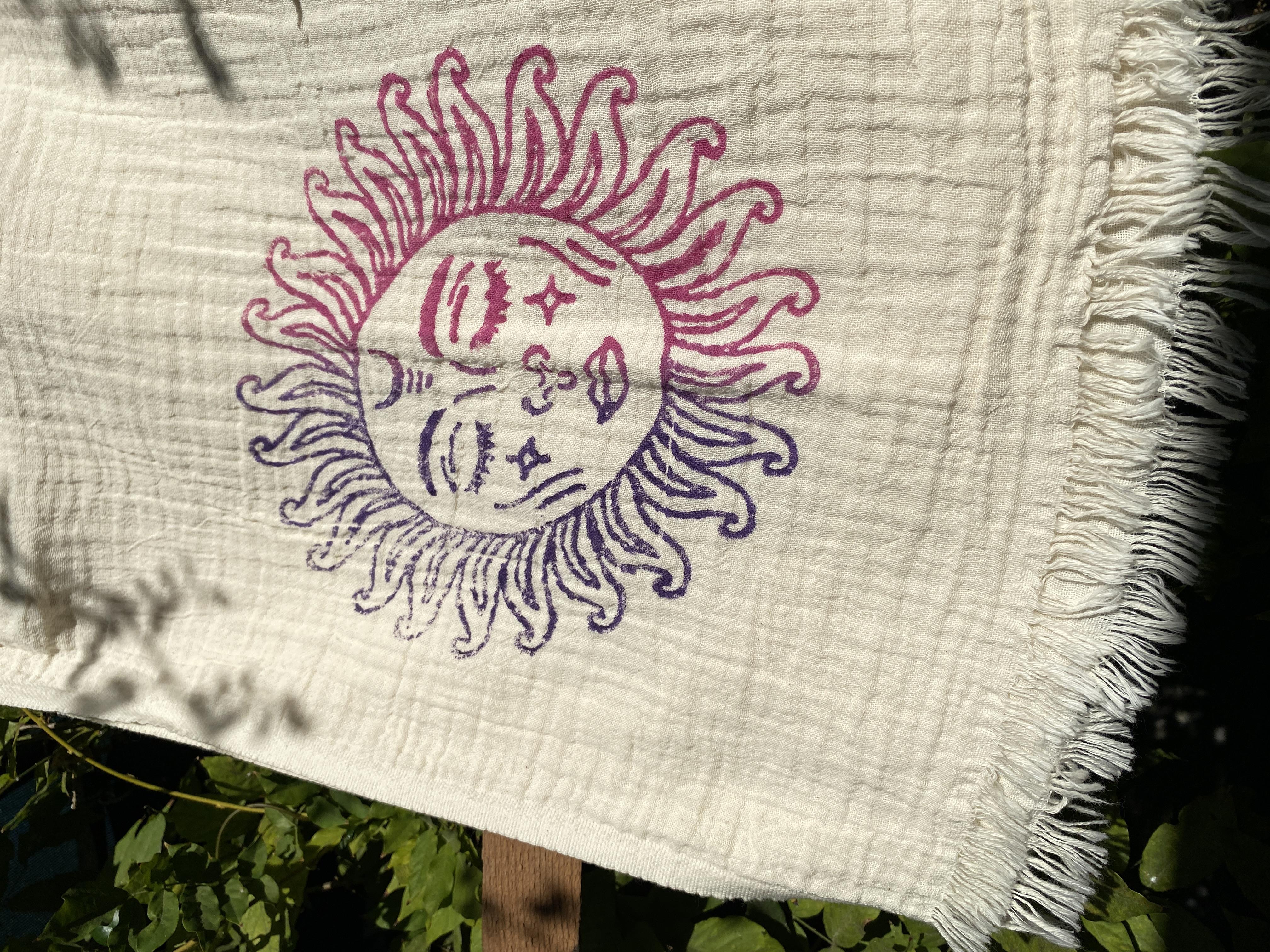 Tahta Baskı Güneş Desenli Peştemal PEMBE MOR