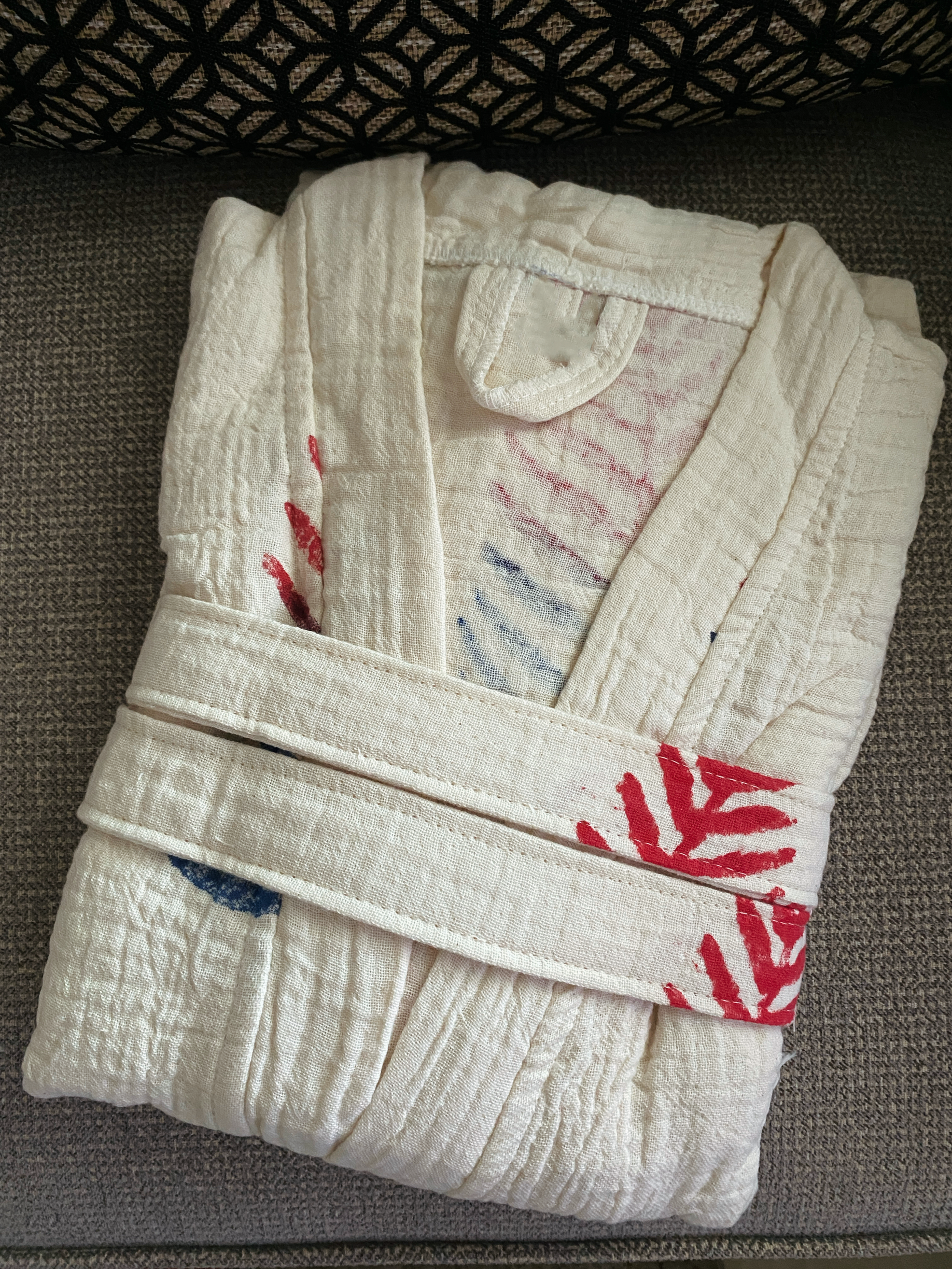 Tahta Baskı Yaprak Desenli Bornoz/Kimono LACİ KIRMIZI