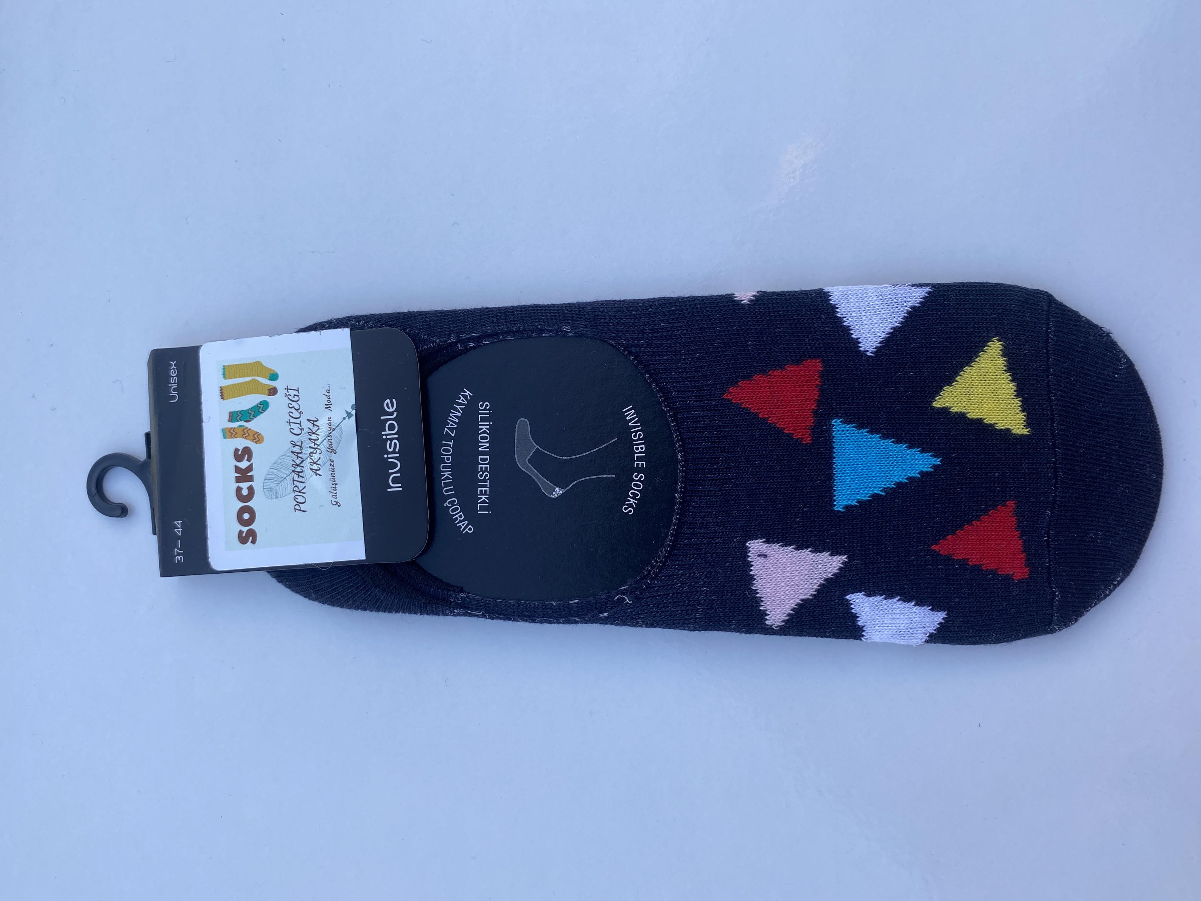 Unisex Babet Çorap RENKLİ ÜÇGEN DESENLİ