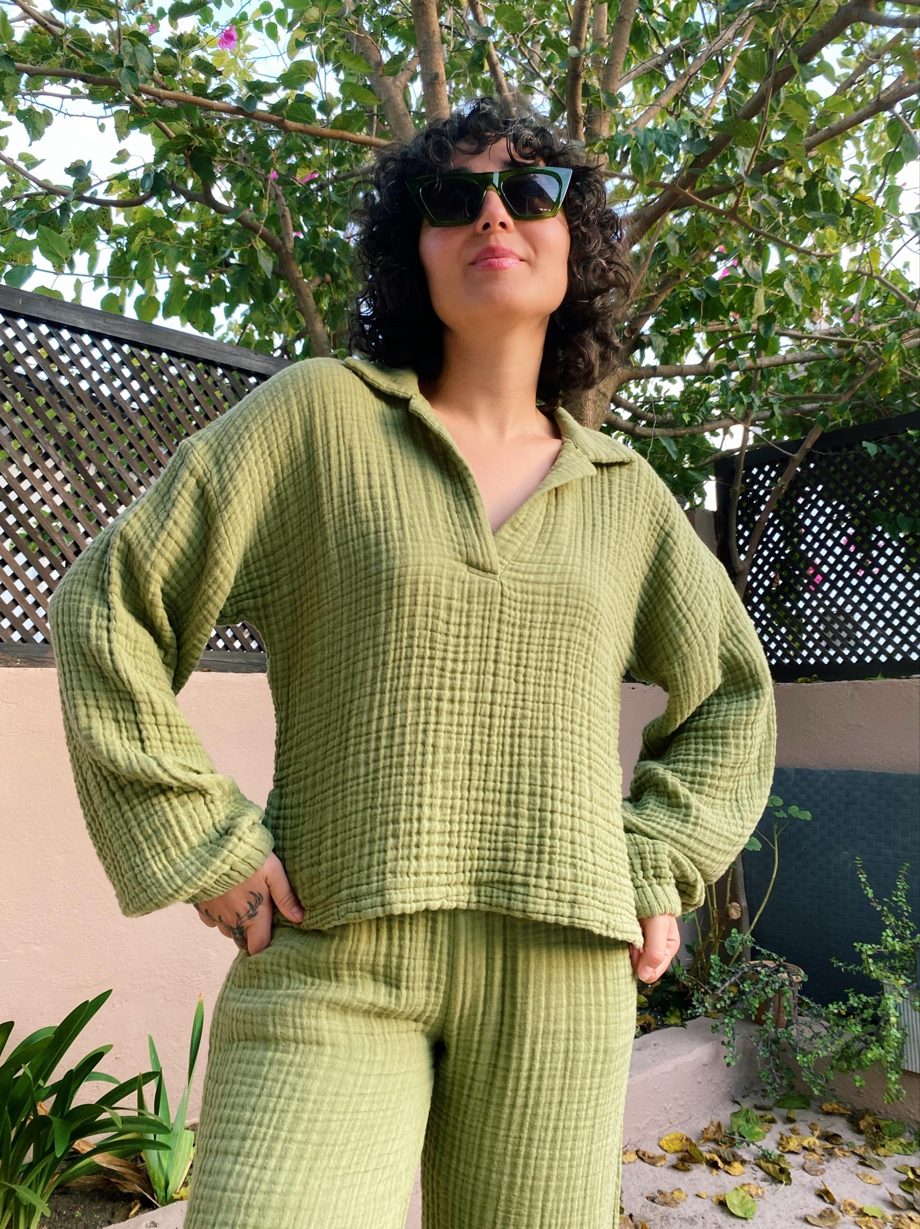 V Yaka Sweatshirt SAGE GREEN