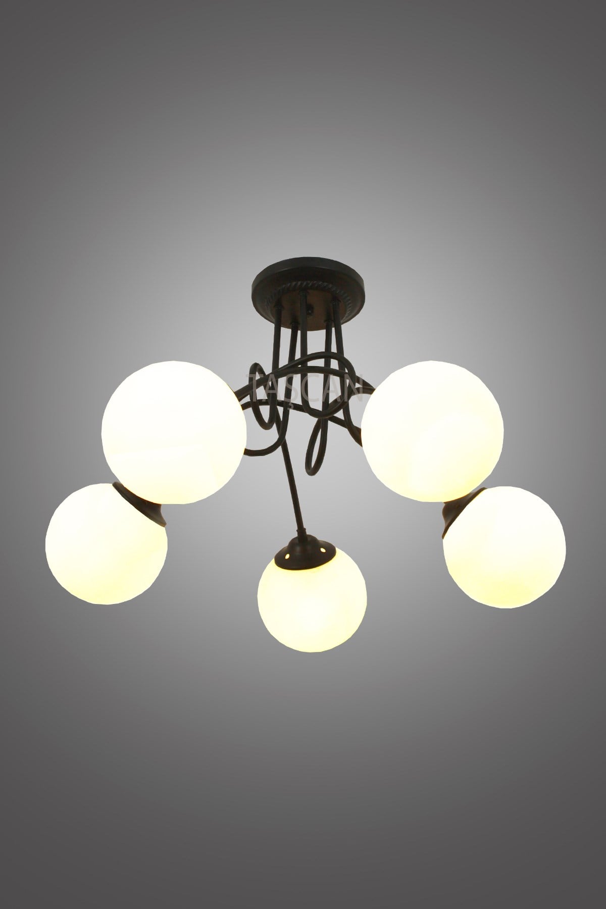 Alberto 5 Li Siyah Plafonyer Avize-Beyaz Camlı