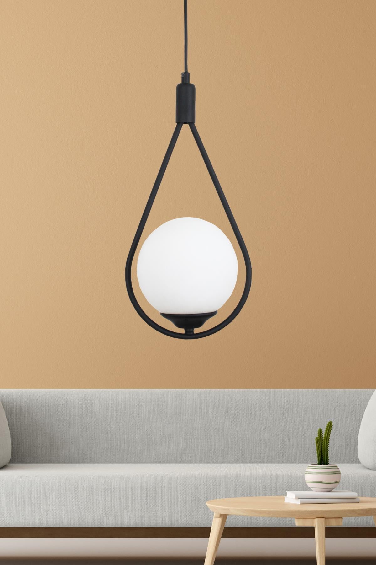 Damla Tekli Siyah Sarkıt Avize Beyaz Camlı Yatak Odası Salon Mutfak Hol Avize