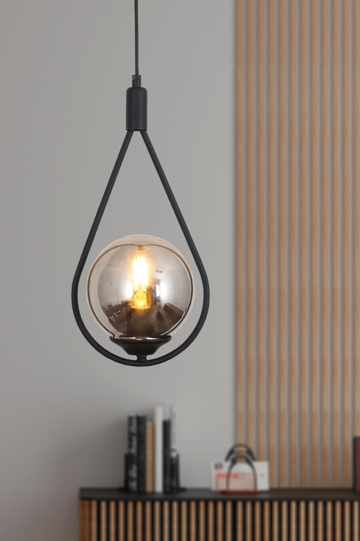 Damla Tekli Siyah Sarkıt Avize Füme Camlı Yatak Odası Salon Mutfak Hol Avize