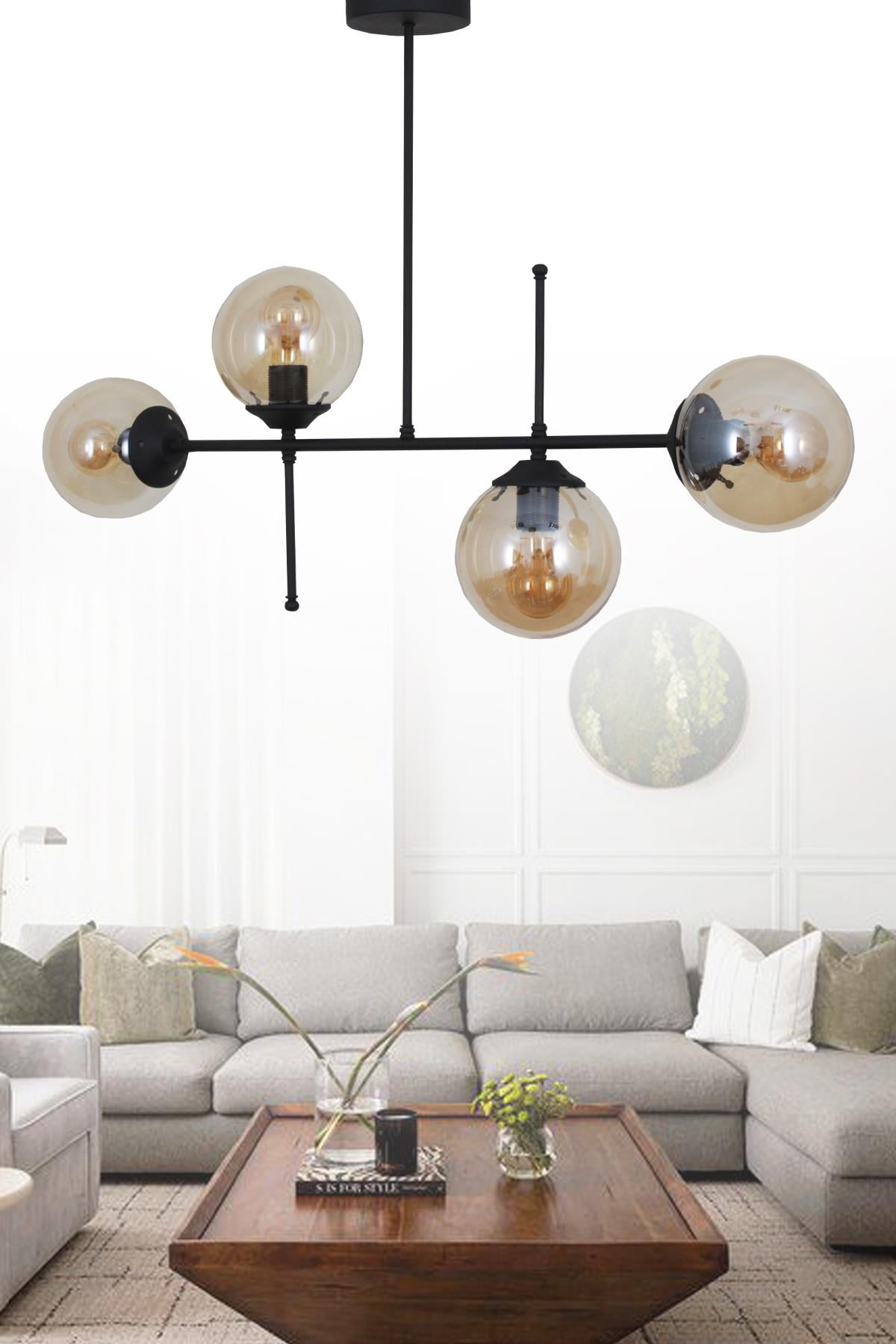 Darvin 4 Lü Siyah Avize Bal Camlı Yatak Odası Mutfak Salon Avize