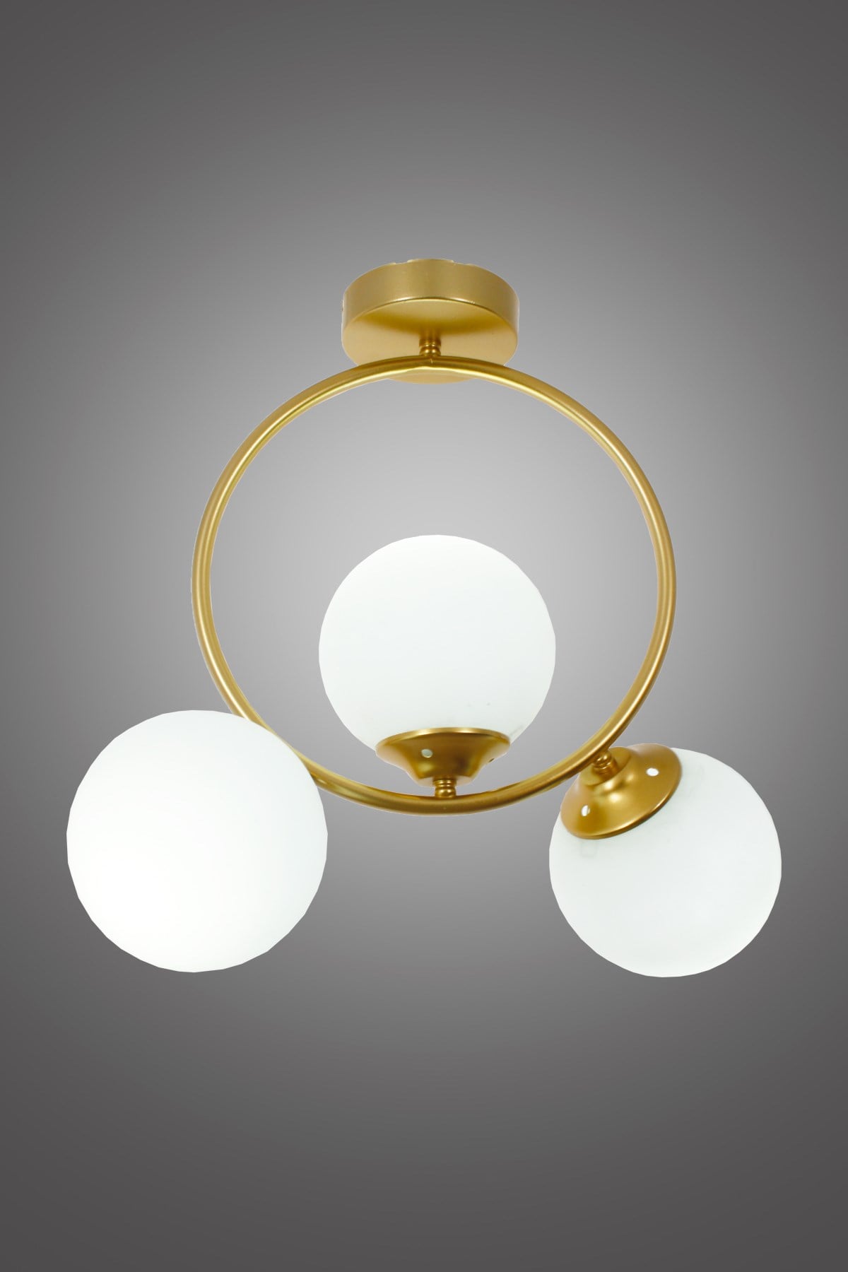 Evren 3 Lü Gold Plafonyer Avize-Beyaz Camlı