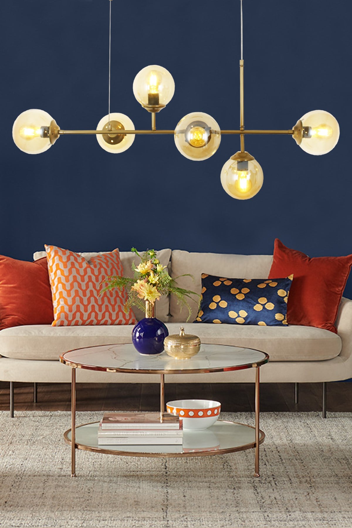 Harmoni 6 Lı Siyah Sarkıt Avize Bal Camlı