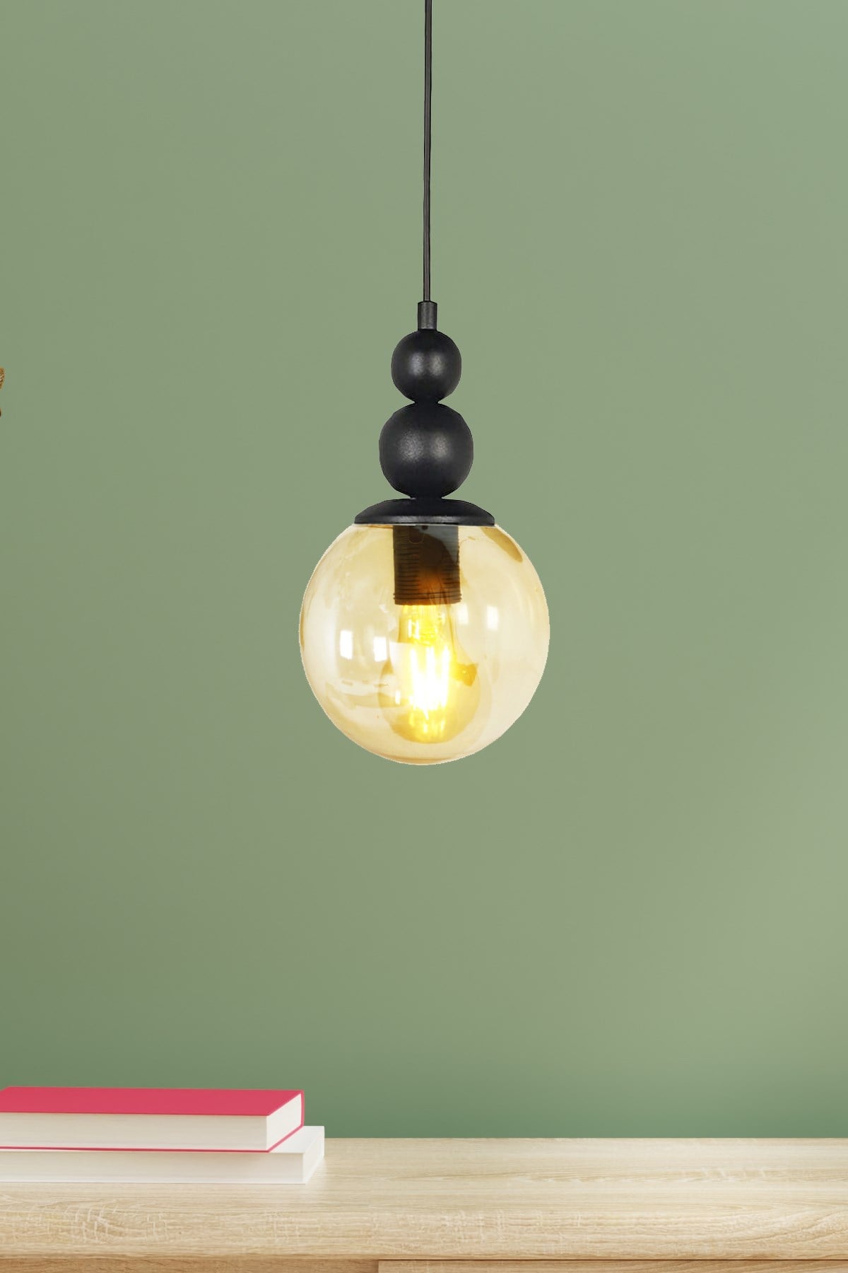 Koza Tekli Siyah Sarkıt Avize Bal Camlı