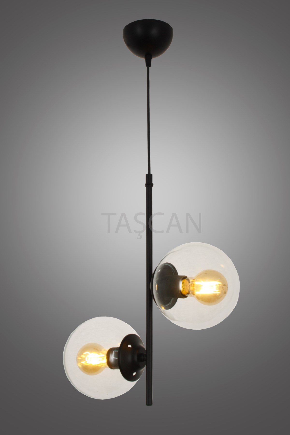 Ladin 2 Li Siyah Sarkıt Avize-Şeffaf Camlı 