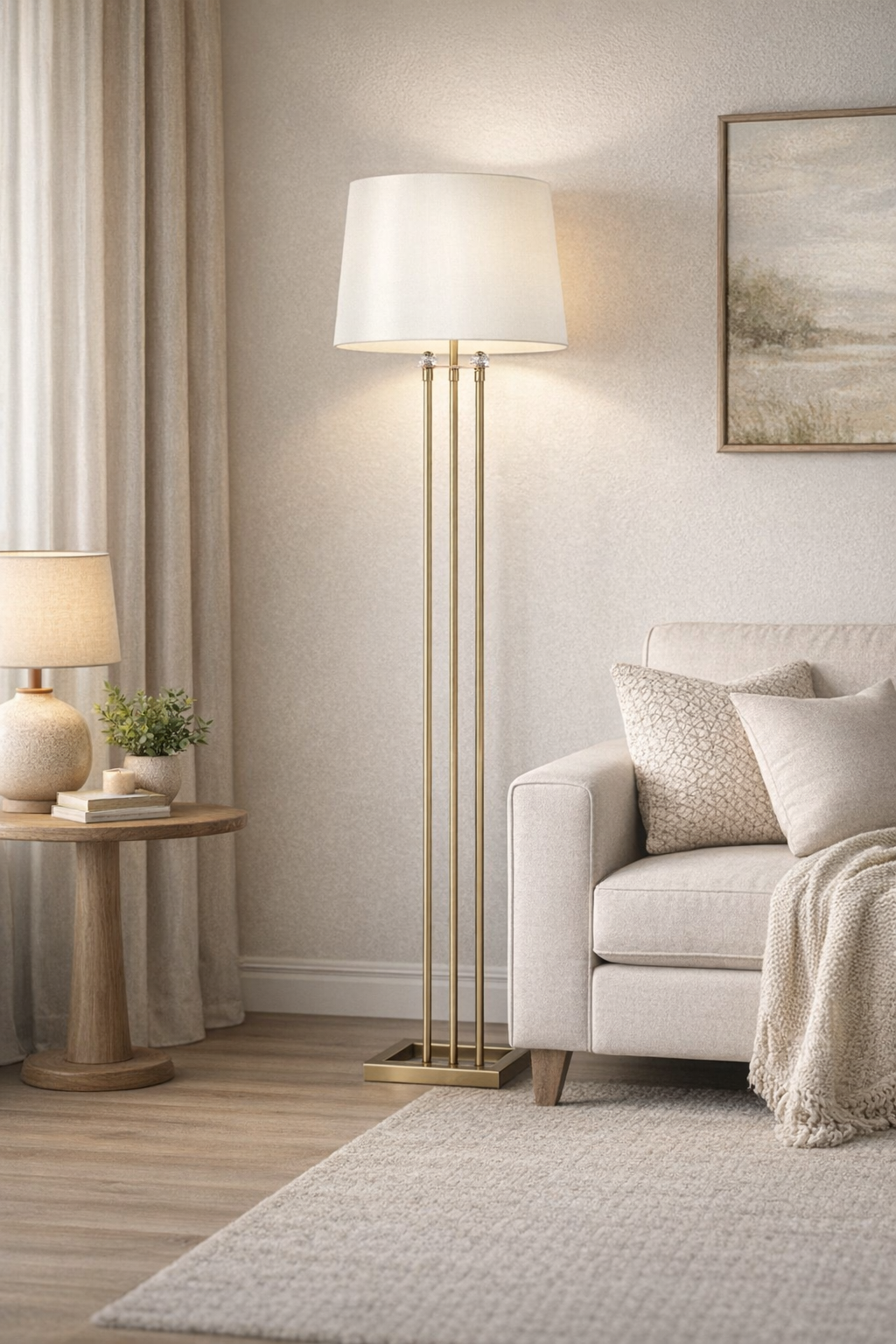 Lona Eskitme Lambader Krem  Şapka Modern , Yatak Odası, Salon Lambader