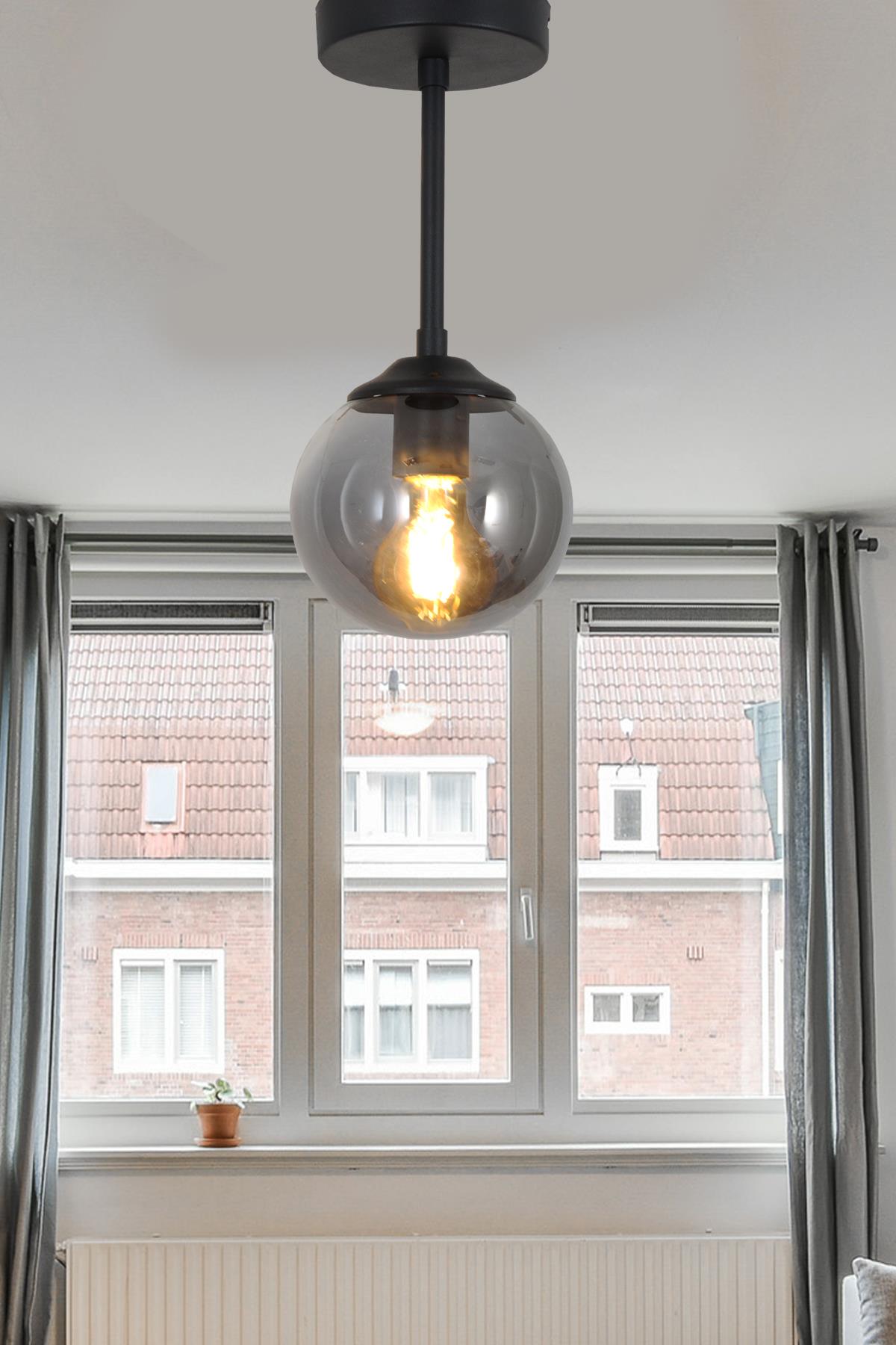 Lorin Tekli Siyah Mutfak Kolidor Gİriş Avize Füme Camlı