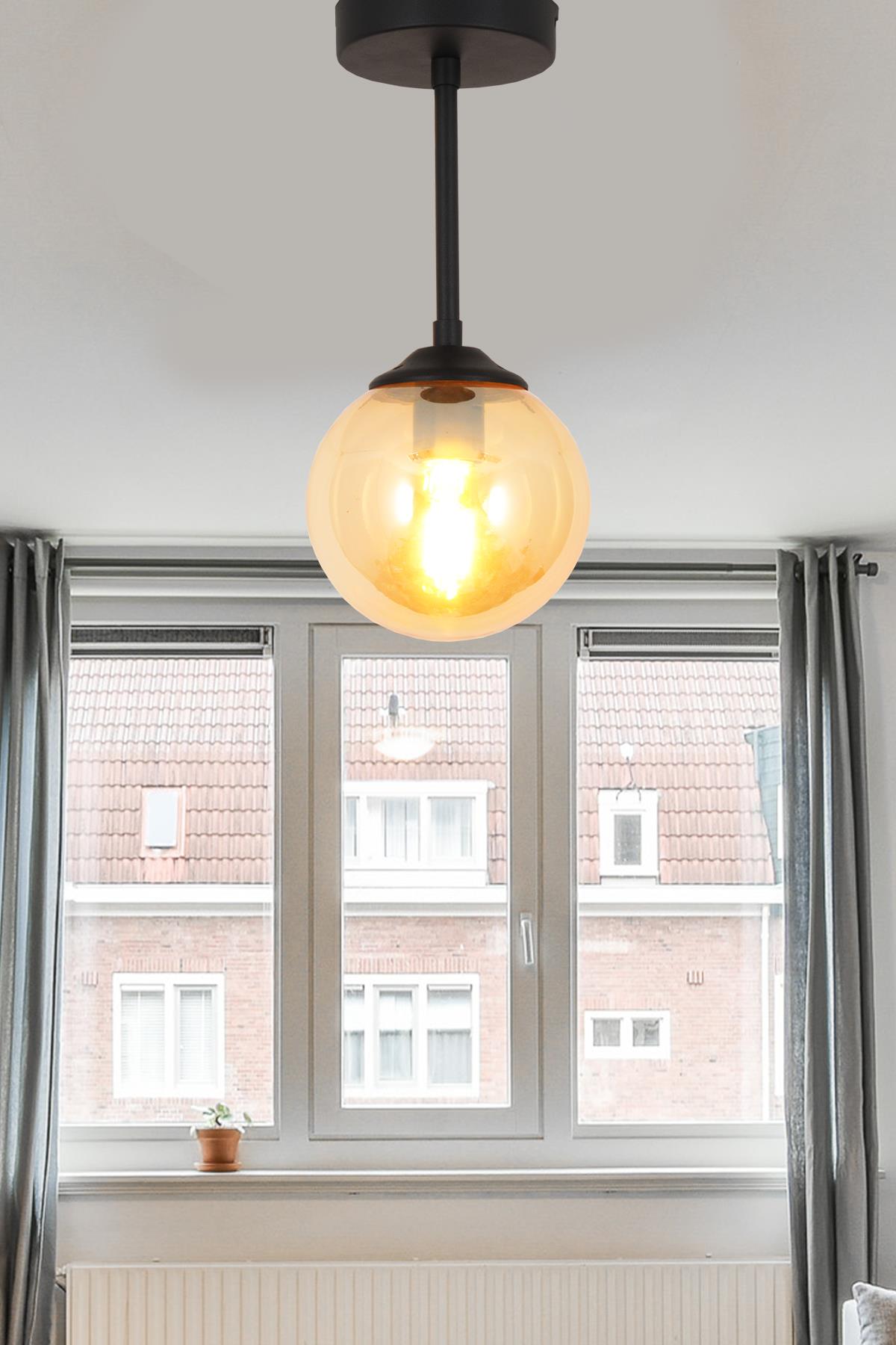 Lorin Tekli Siyah Mutfak Kolidor Gİriş Avize Bal Camlı