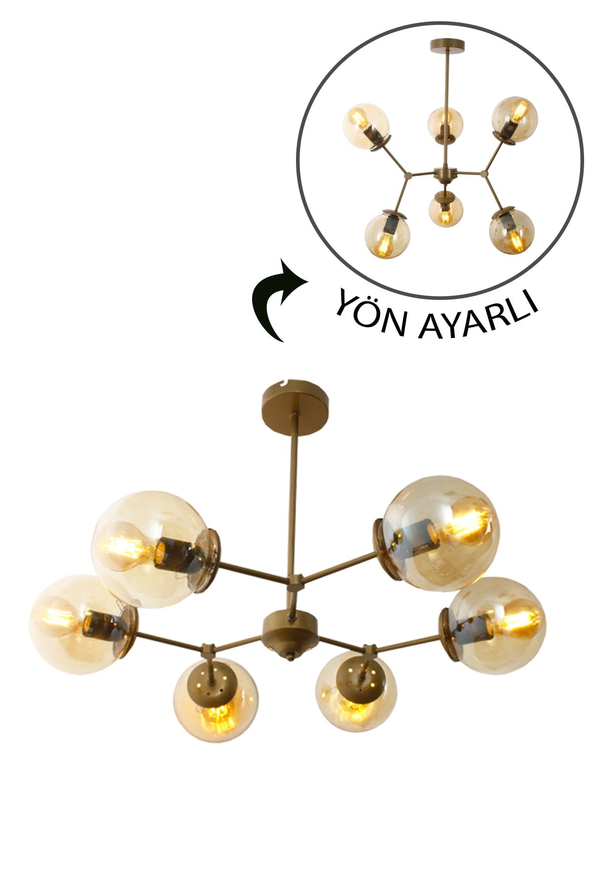 Meyo 6 Lı Eskitme Plafonyer Avize-Bal Camlı