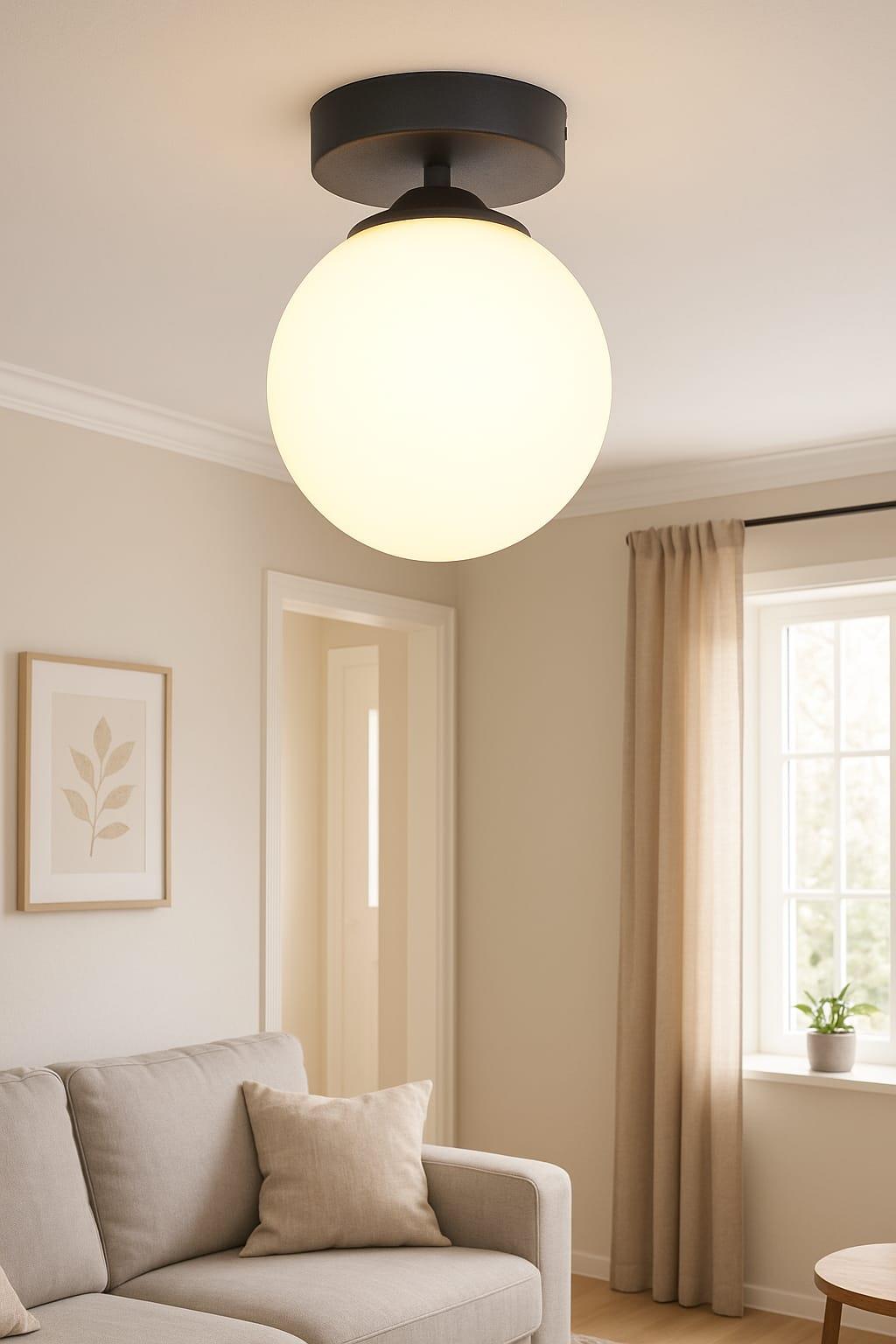 Mine Tekli Siyah Plafonyer Mutfak Koridor Avize Beyaz Camlı