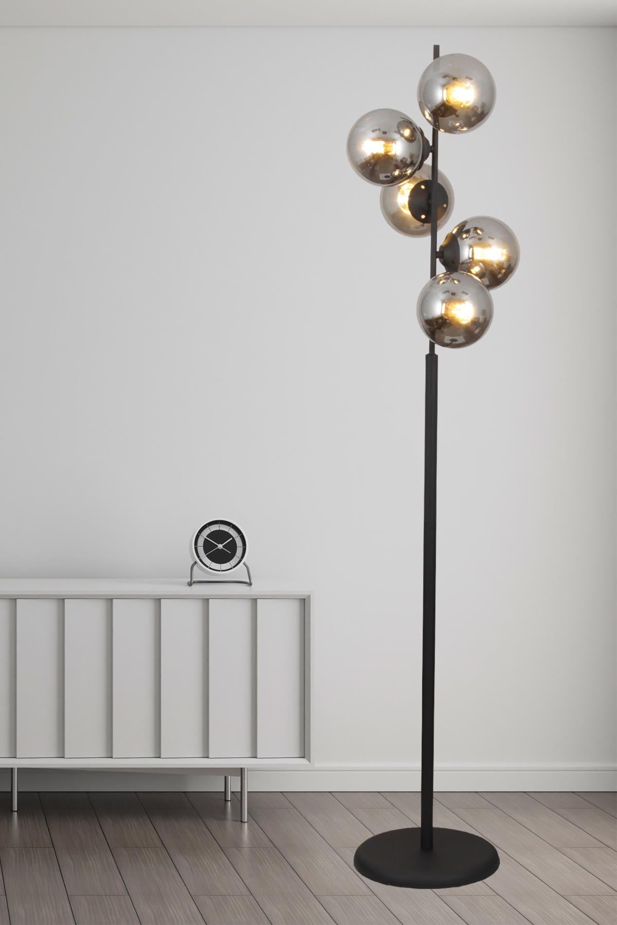 Missy 5 Li Siyah Lambader Füme Camlı Modern , Oturma Odası ,Yatak Odası , Salon Lambader