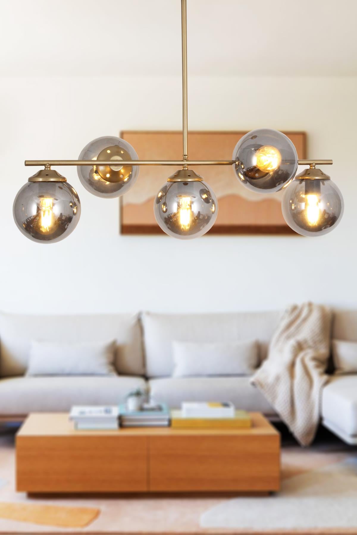 Modena 5 Li Eskitme Avize-Füme Camlı Dekoratif Tasarım Yatak Odası Mutfak Salon Avize