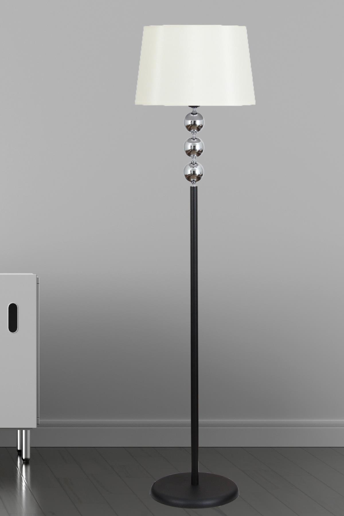 Silva Siyah Krom Metal Lambader Krem Konik Şapka Modern Oturma Odası, Yatak Odası, Salon Lambader