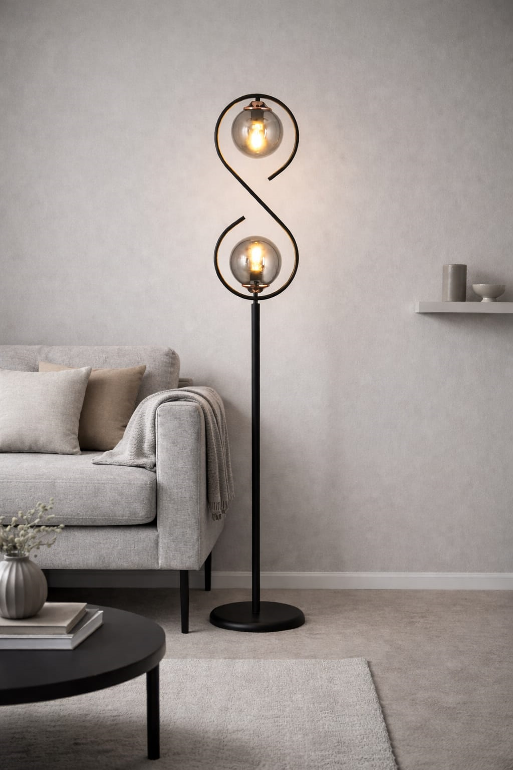 Sonsuz 2 Li Siyah Lambader Füme Camlı Modern , Oturma Odası ,Yatak Odası , Salon Lambader