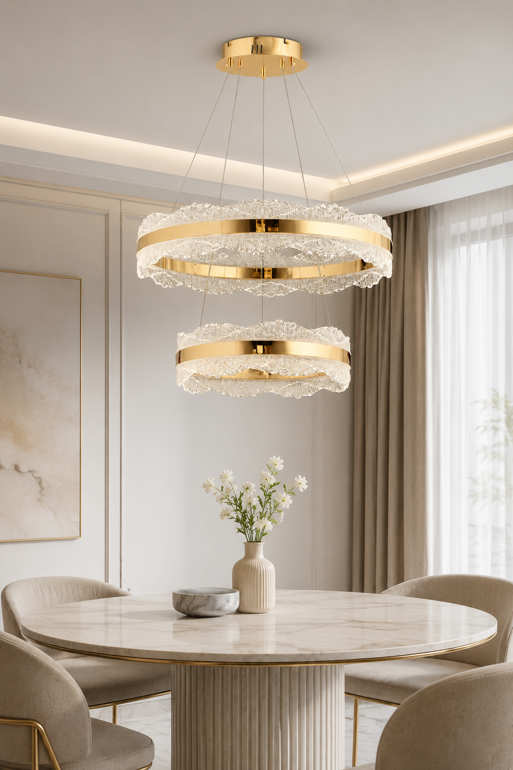  Granada Gold Sarkıt Led 2 Katlı Avize Modern Luxury Salon Yatak Odası Avize