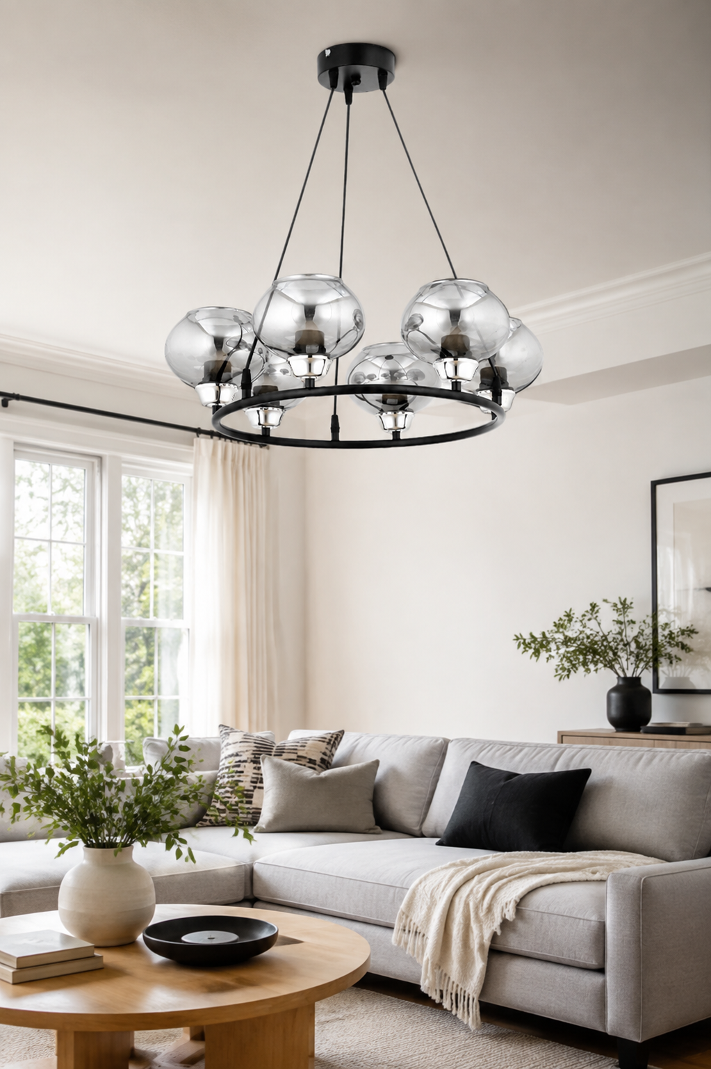 Arlo 6 Lı Siyah Avize Füme Camlı Modern Mutfak Yemek Masası Üstü  Yatak odası Salon Avize